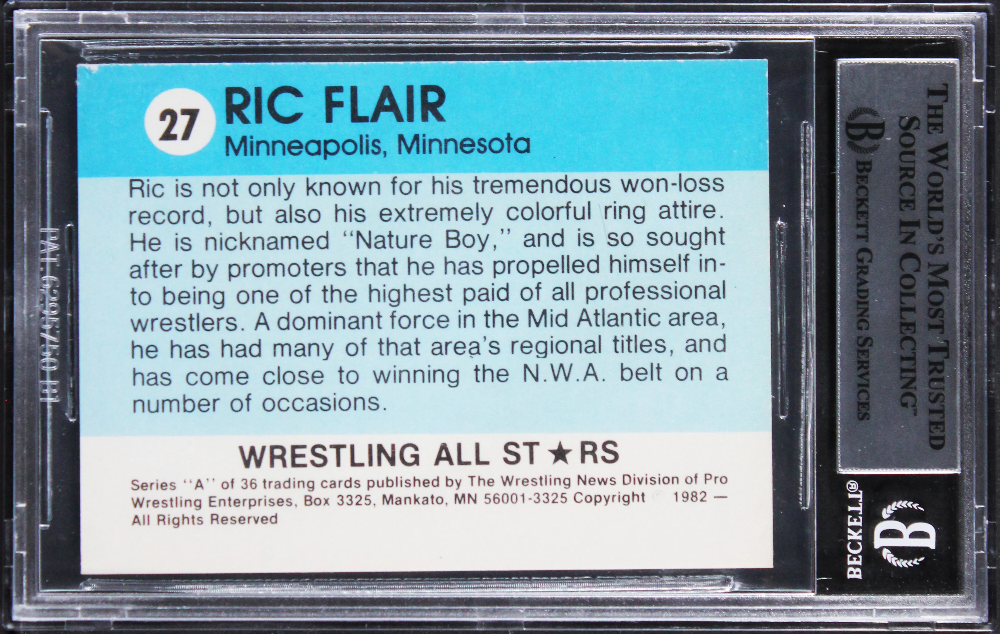 Ric Flair Signed 1982 PWE Wrestling All-Star Series A Rookie Card BAS Slabbed - Image 3
