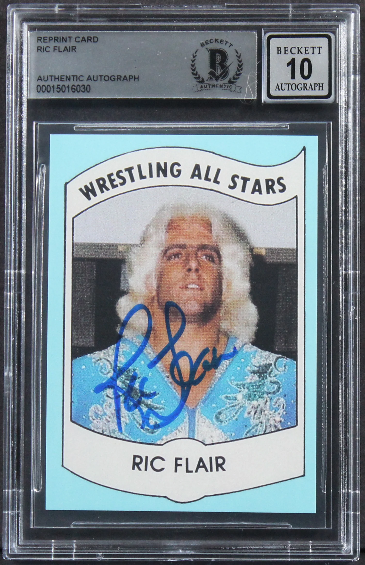 Ric Flair Signed 1982 Wrestling All Stars Rookie Reprint Card Auto 10! BAS Slab - Image 2