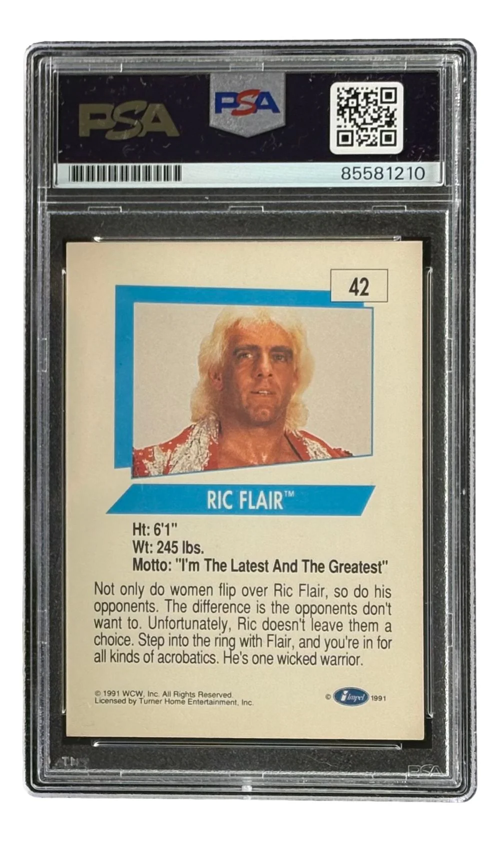 Ric Flair Signed 1991 WCW #42 Wrestling Trading Card 16x Inscribed PSA - Image 2