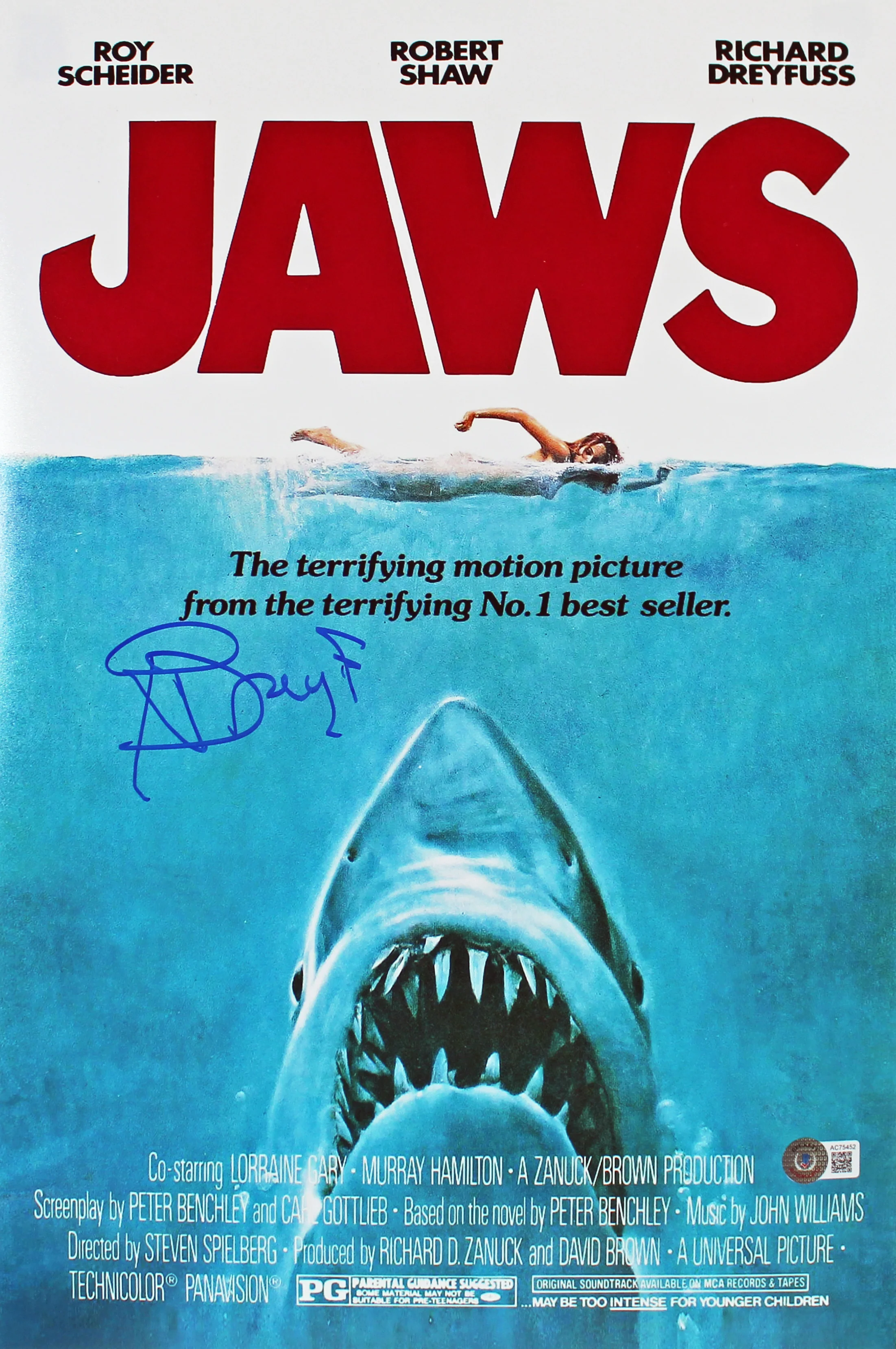 Richard Dreyfuss Jaws Authentic Signed 12x18 Mini Movie Poster Photo BAS - Image 2