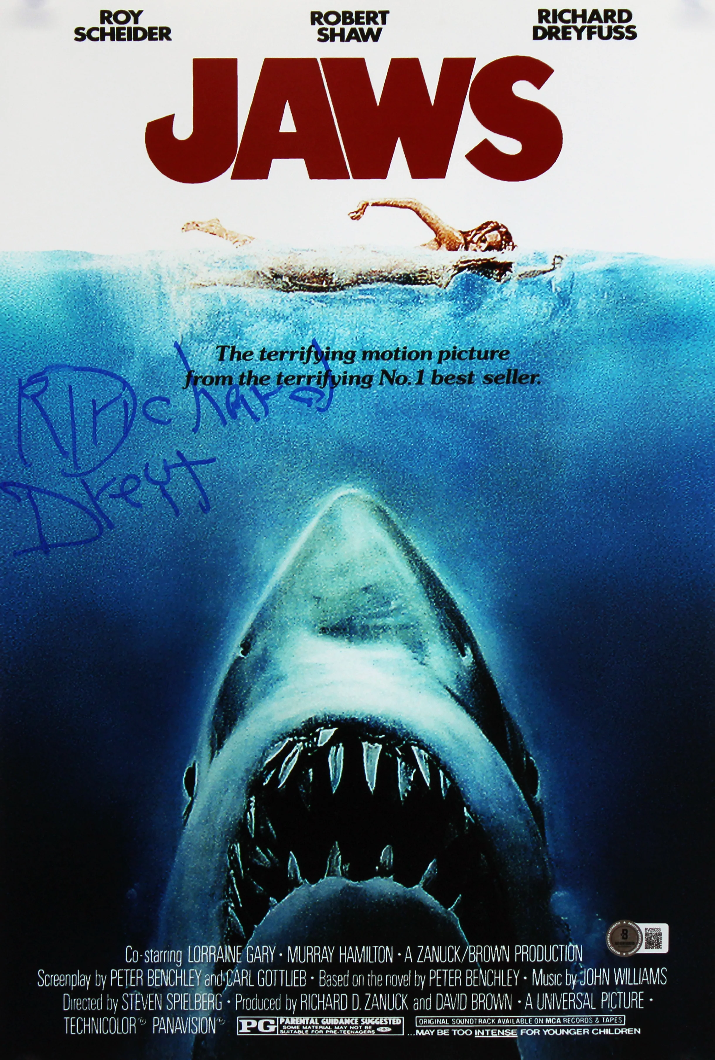 Richard Dreyfuss Jaws Signed 12x18 Mini Movie Poster Photo BAS #BV25033 - Image 2