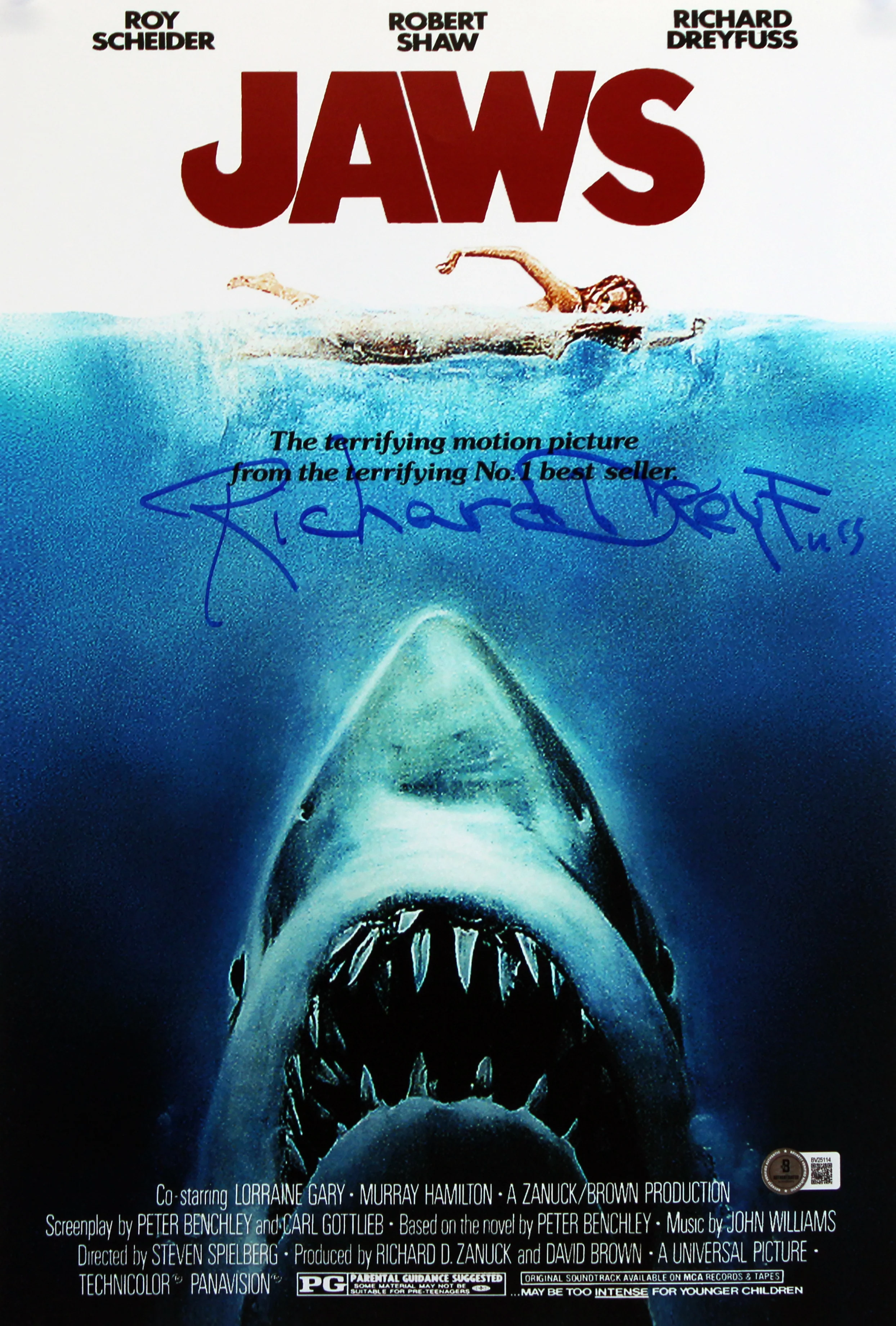 Richard Dreyfuss Jaws Signed 12x18 Mini Movie Poster Photo BAS #BV25114 - Image 2
