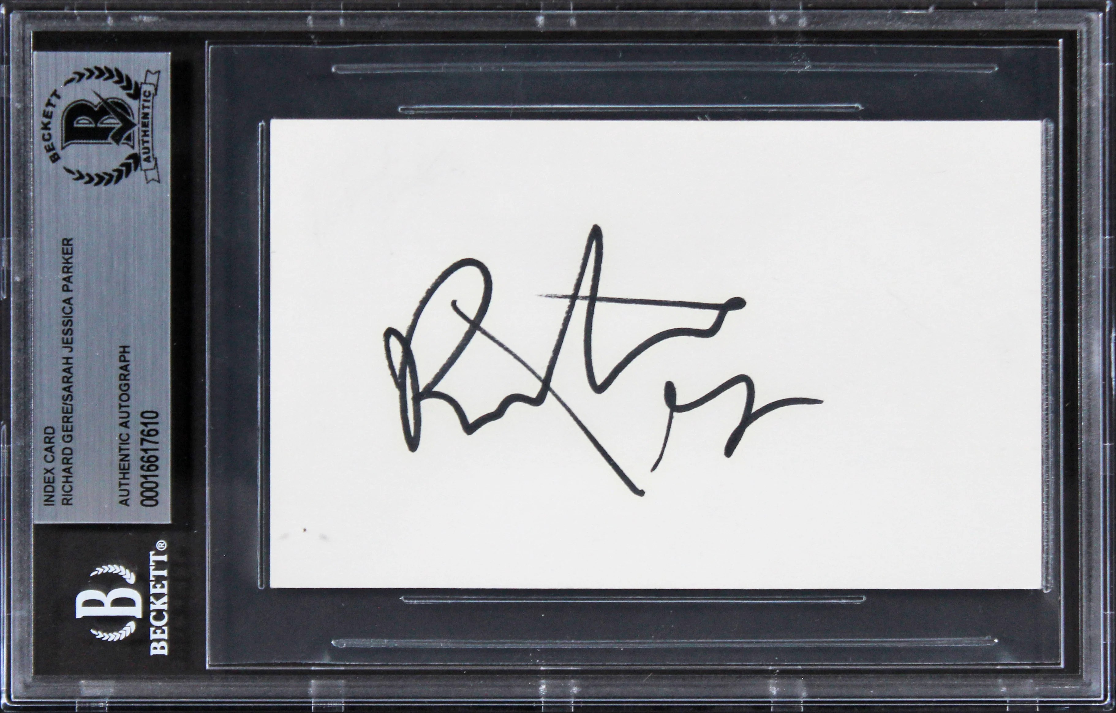 Richard Gere & Sarah Jessica Parker "Peace" Signed 3x5 Index Card BAS Slabbed - Image 2