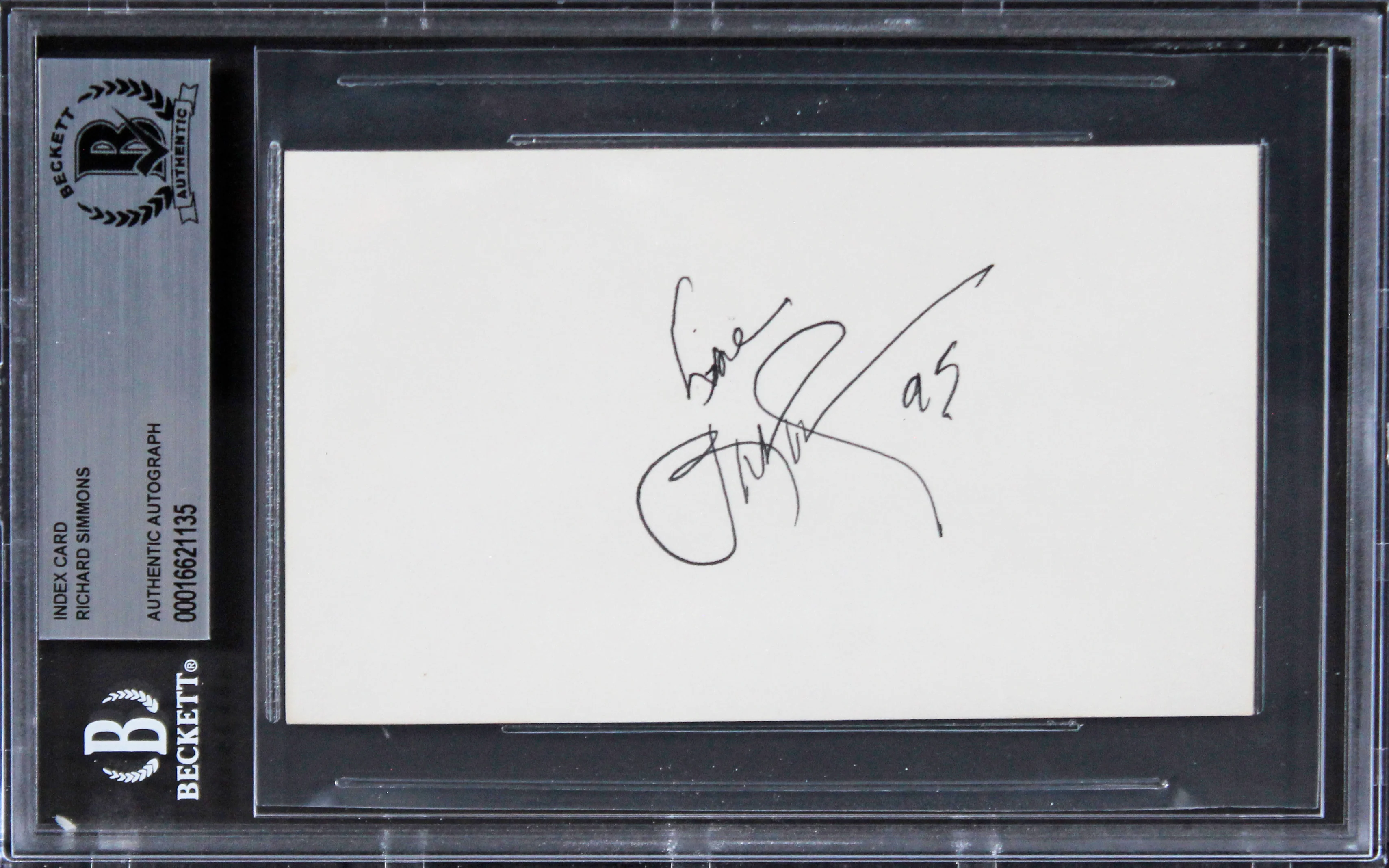 Richard Simmons Sweatin' to the Oldies "95" Signed 3x5 Index Card BAS Slabbed - Image 2