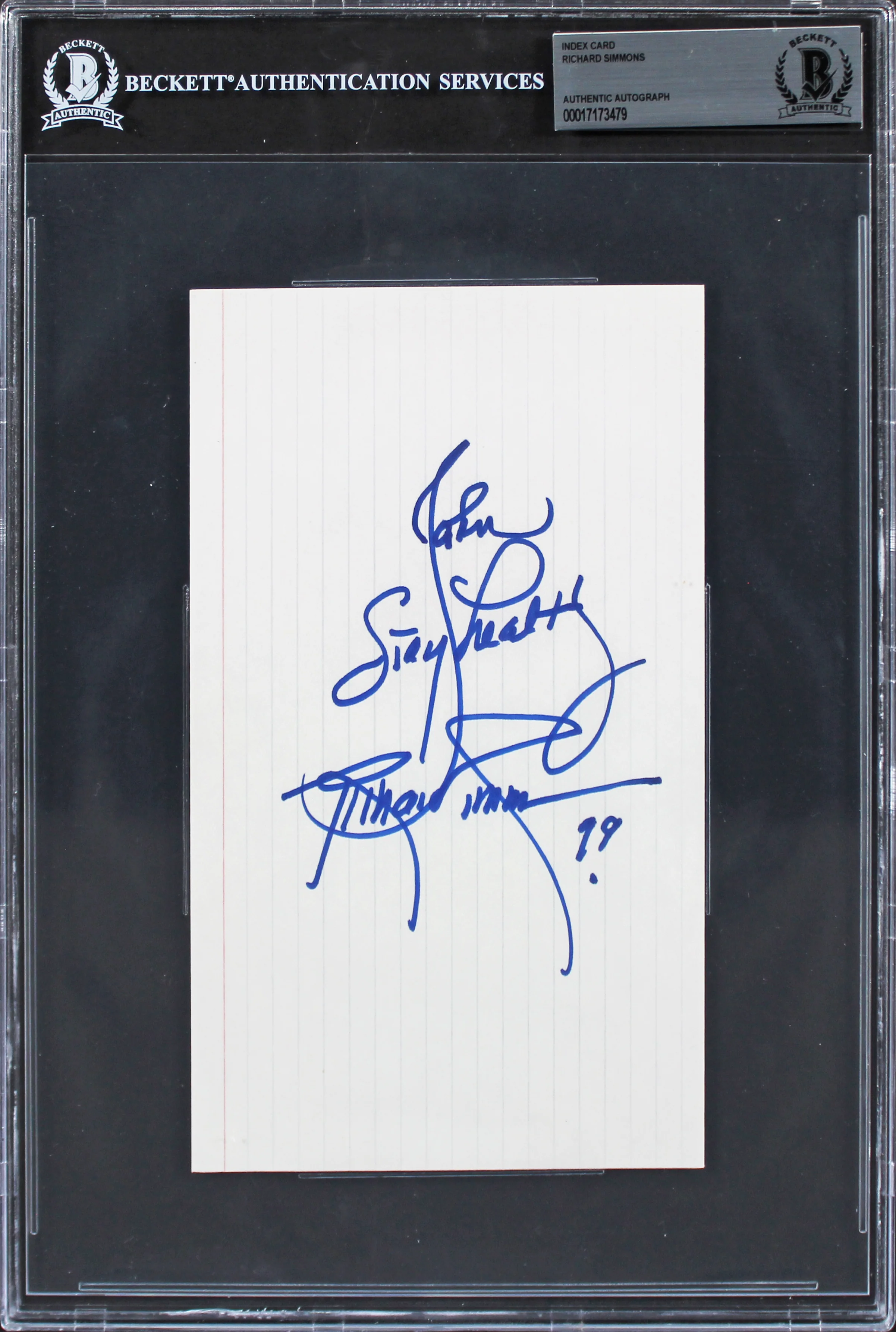 Richard Simmons Sweatin' to the Oldies Signed 5x8 Index Card BAS Slabbed
