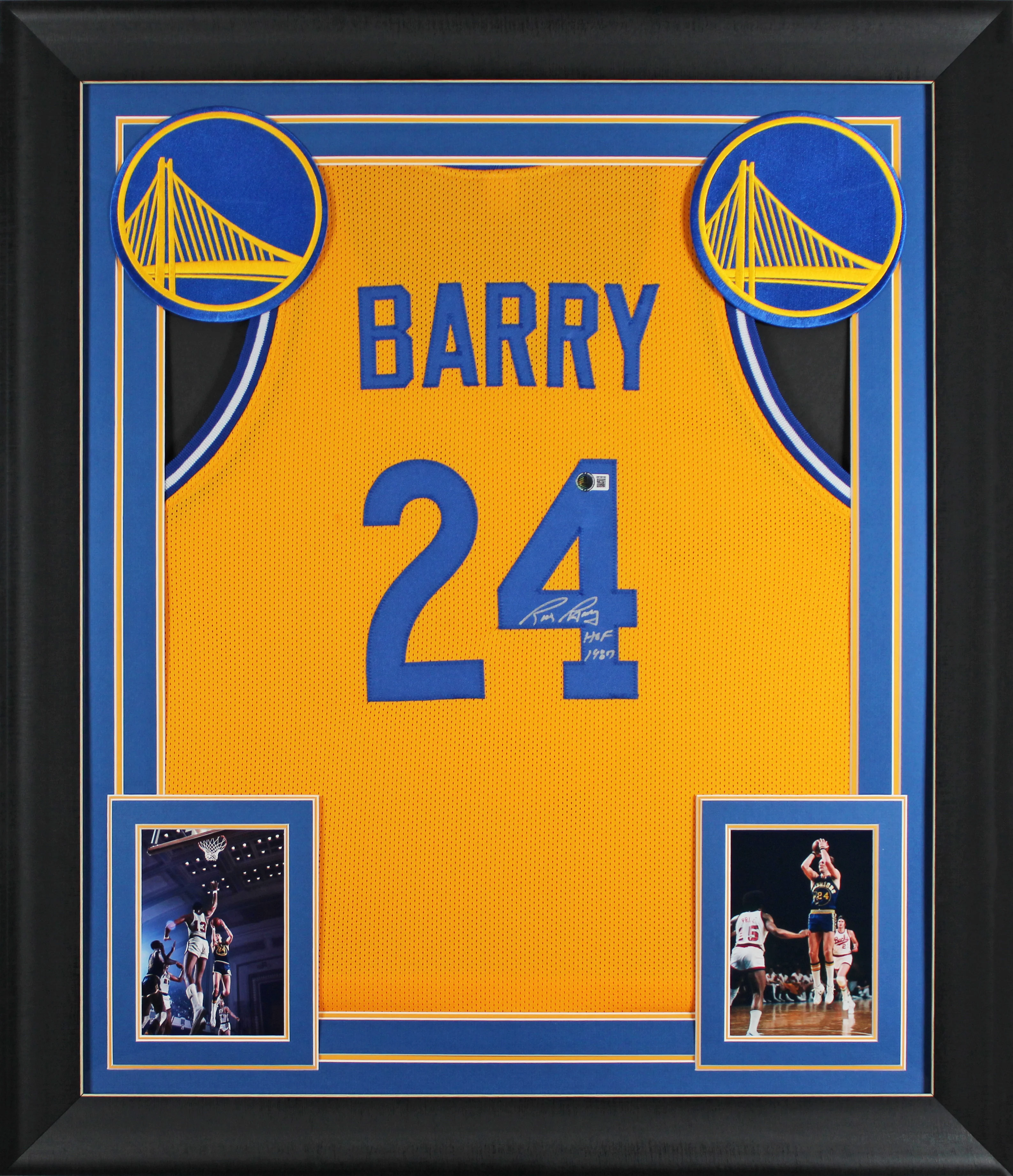 Rick Barry "HOF 1987" Authentic Signed Yellow Pro Style Framed Jersey BAS Wit - Image 2