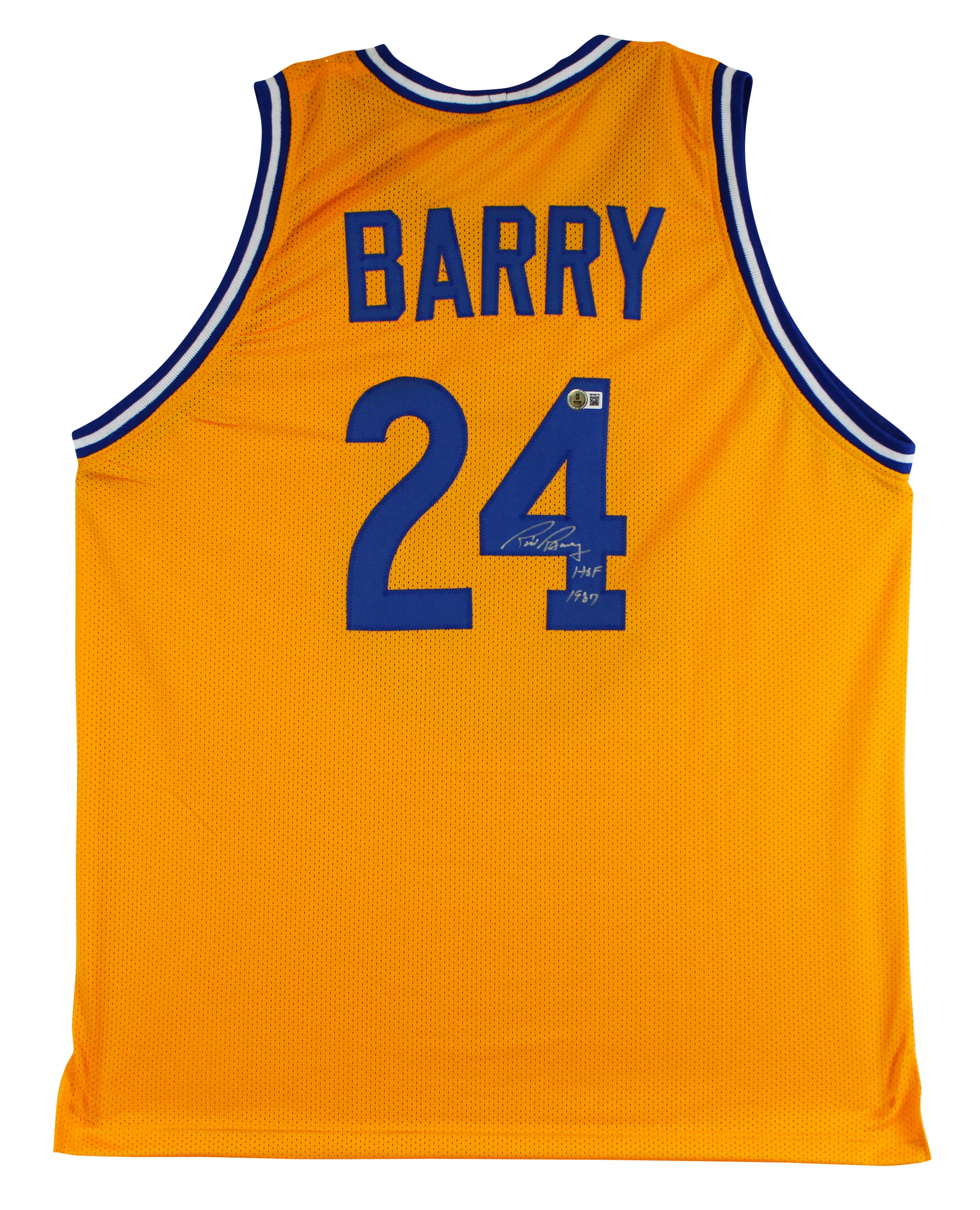 Rick Barry "HOF 1987" Authentic Signed Yellow Pro Style Jersey BAS Witnessed - Image 2