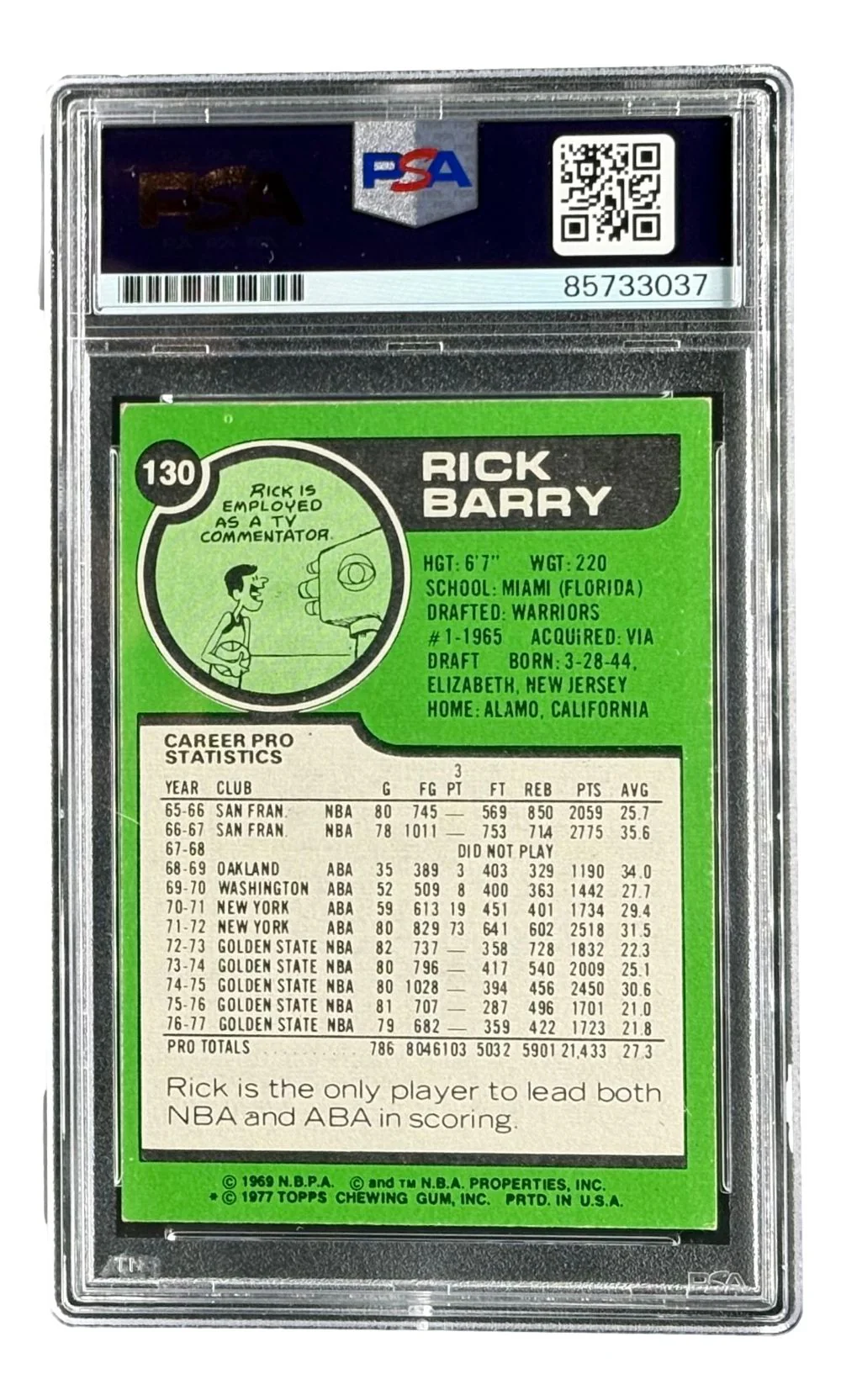 Rick Barry Signed 1977/78 Topps #130 Warriors Trading Card PSA/DNA - Image 2