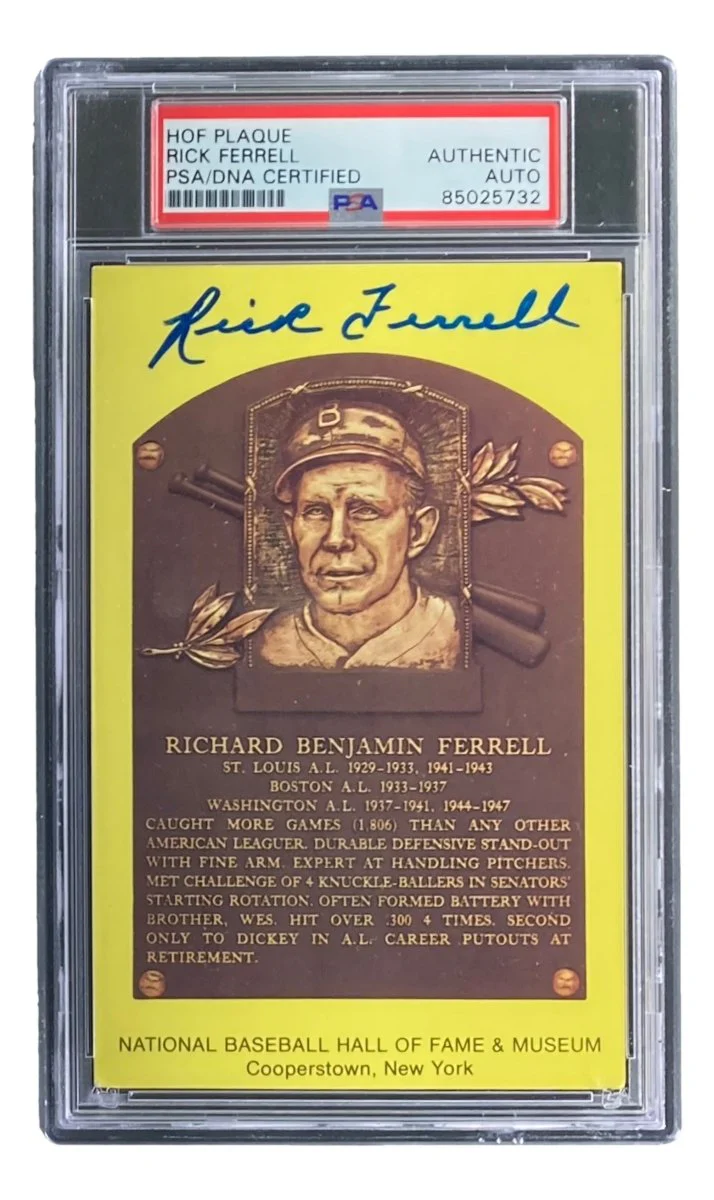 Rick Ferrell Signed 4x6 Boston Red Sox HOF Plaque Card PSA/DNA 85025732 - Image 3