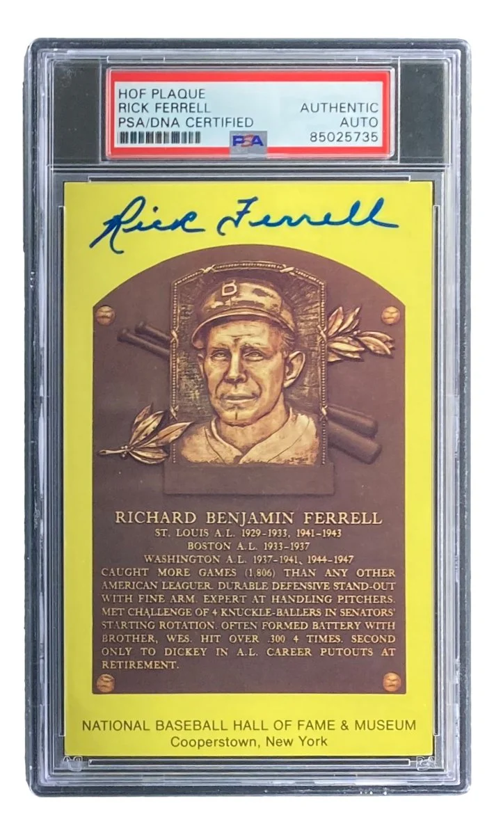 Rick Ferrell Signed 4x6 Boston Red Sox HOF Plaque Card PSA/DNA 85025735 - Image 3