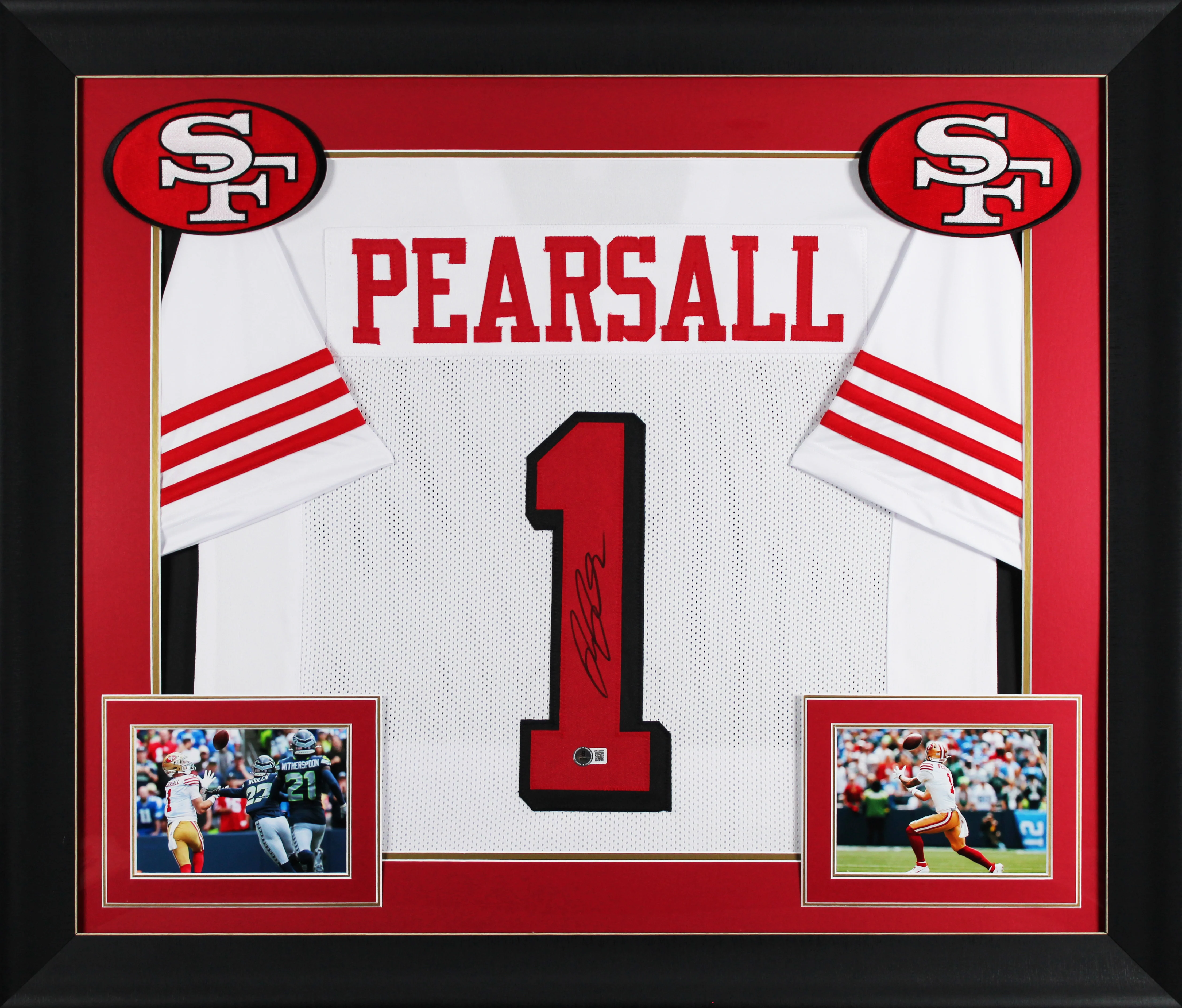 Ricky Pearsall Signed White Pro Style Framed Jersey w/ Dropshadow BAS Witnessed - Image 2