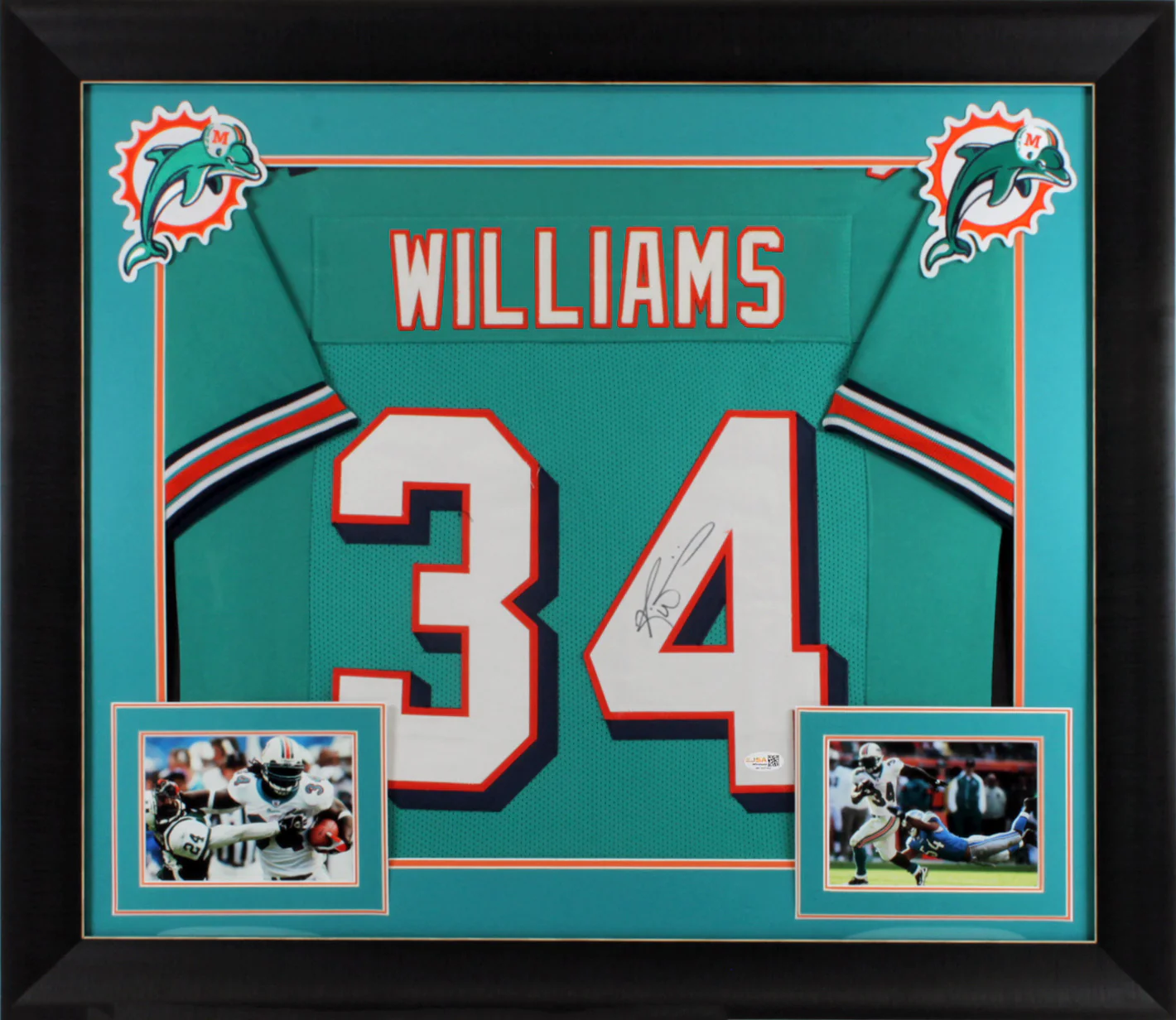 Ricky Williams Authentic Signed Teal Pro Style Framed Jersey JSA Witness - Image 2