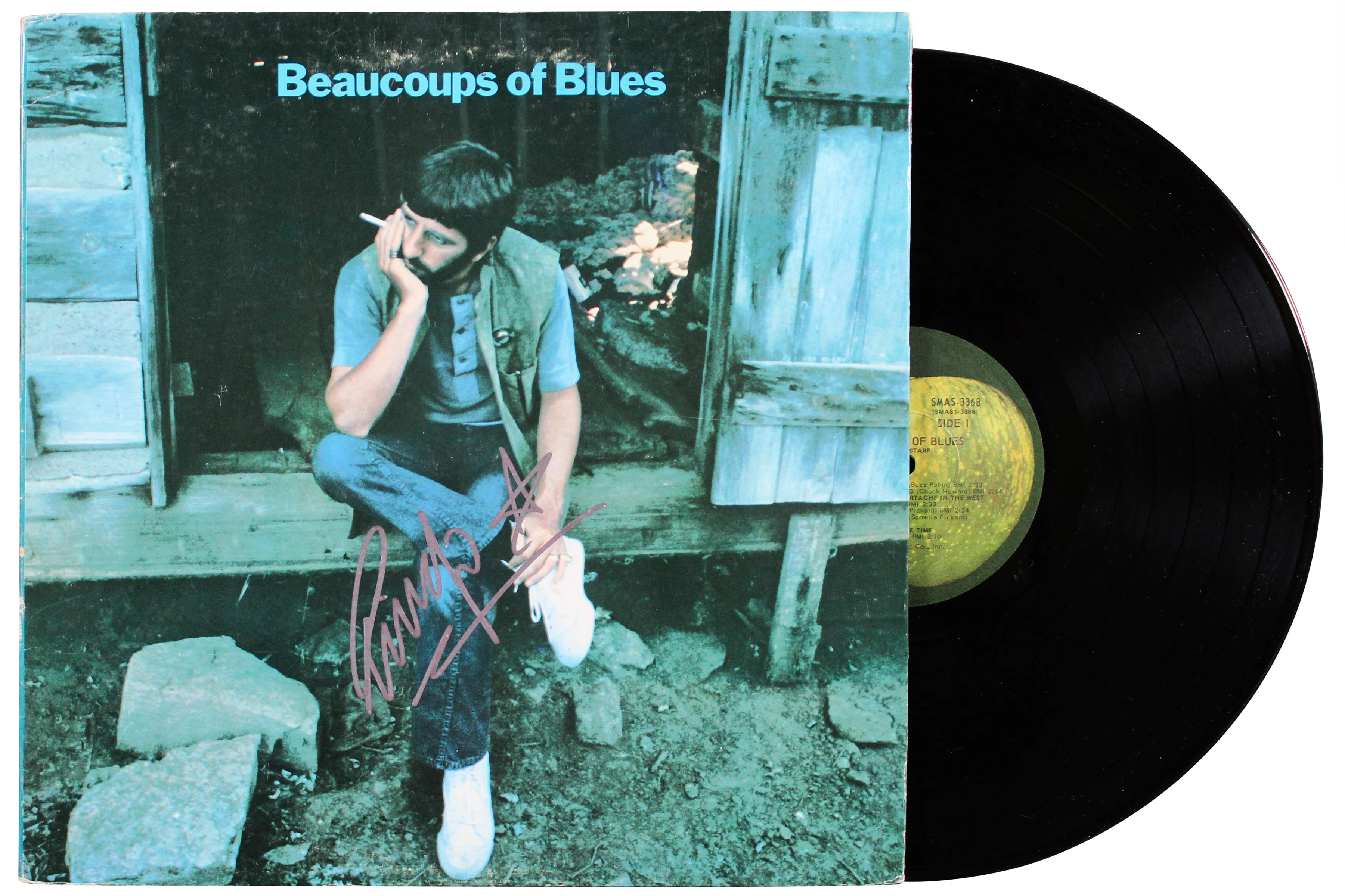 Ringo Starr Signed Beaucoups of Blues Album Cover W/ Vinyl BAS #AE31478 - Image 2