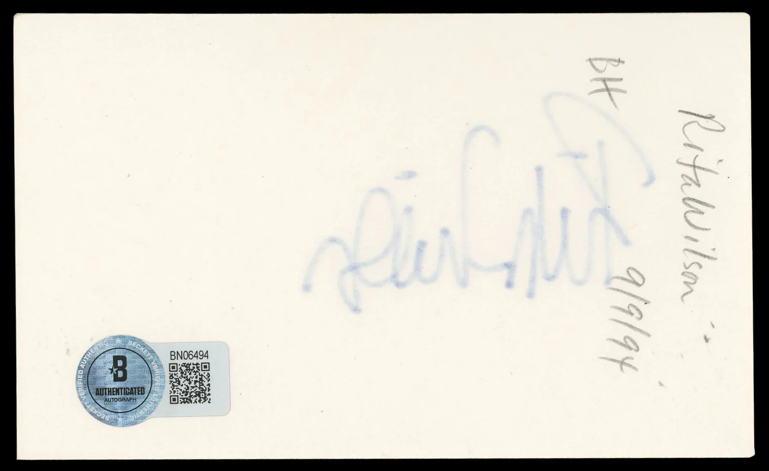 Rita Wilson Sleepless In Seattle Authentic Signed 3x5 Index Card BAS #BN06494 - Image 3