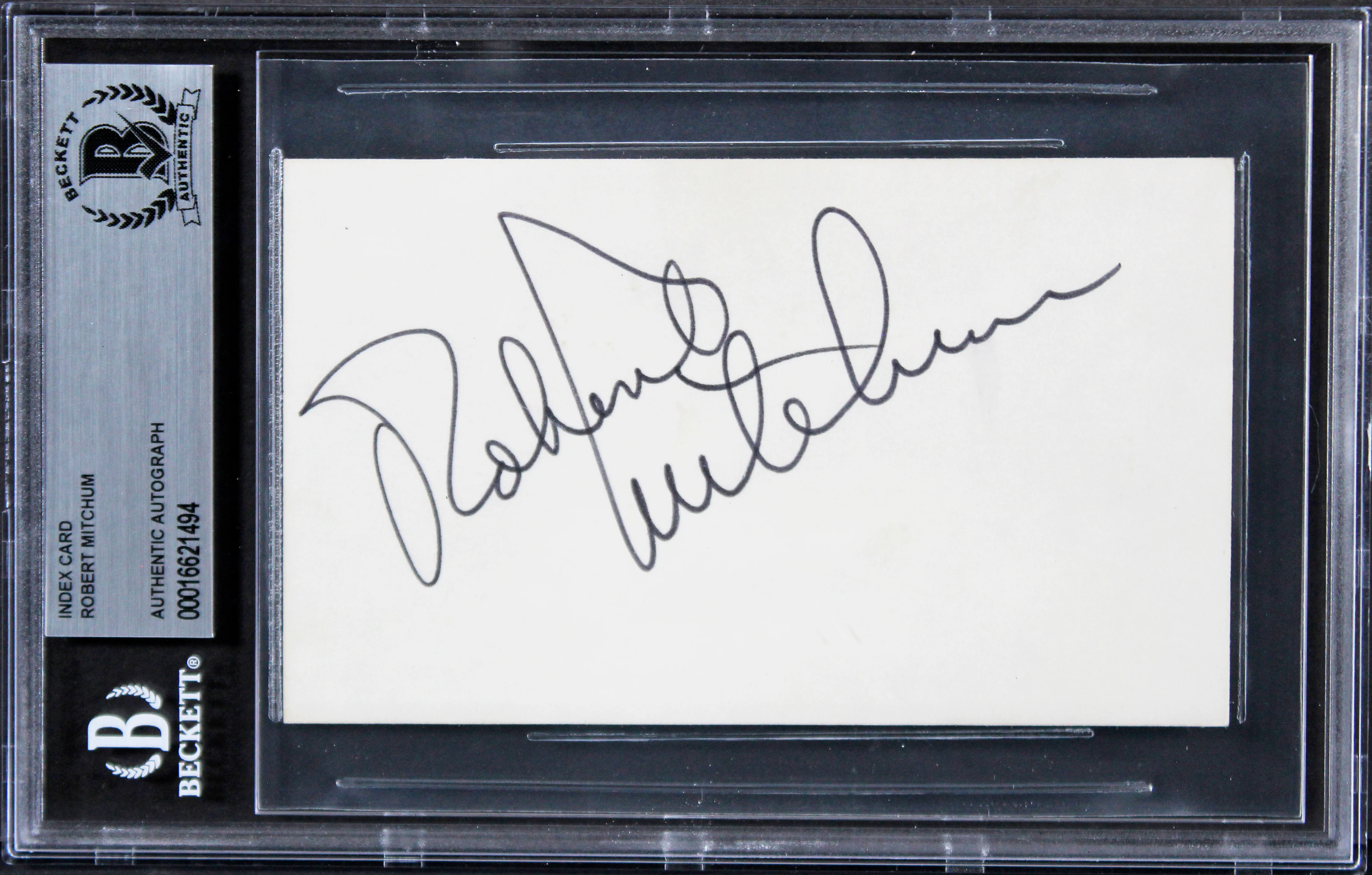 Robert Mitchum The Night of the Hunter Signed 3x5 Index Card BAS Slabbed