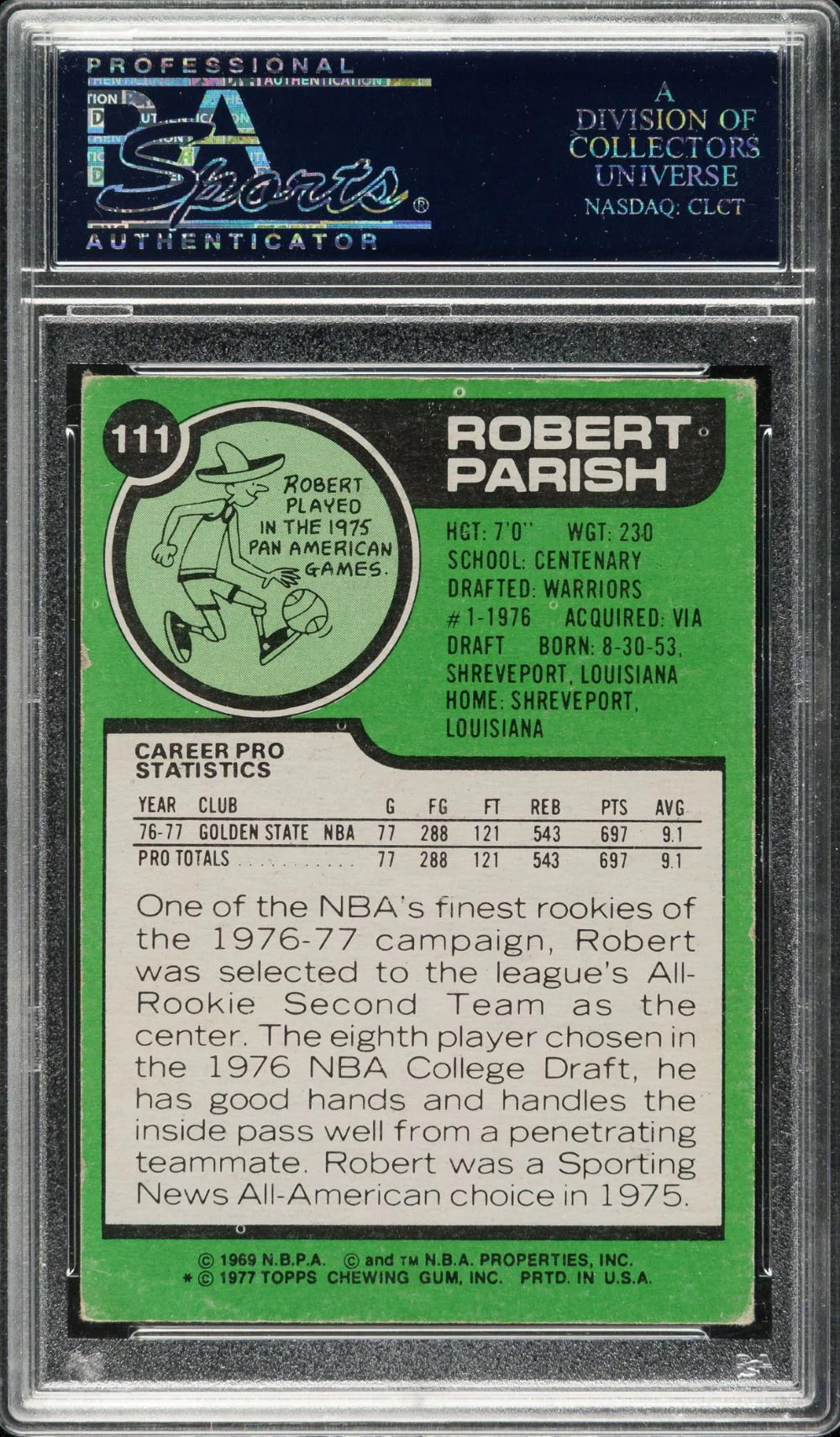 Robert Parrish Signed 1977-78 Topps #111 Golden State Warriors Rookie Card PSA - Image 2
