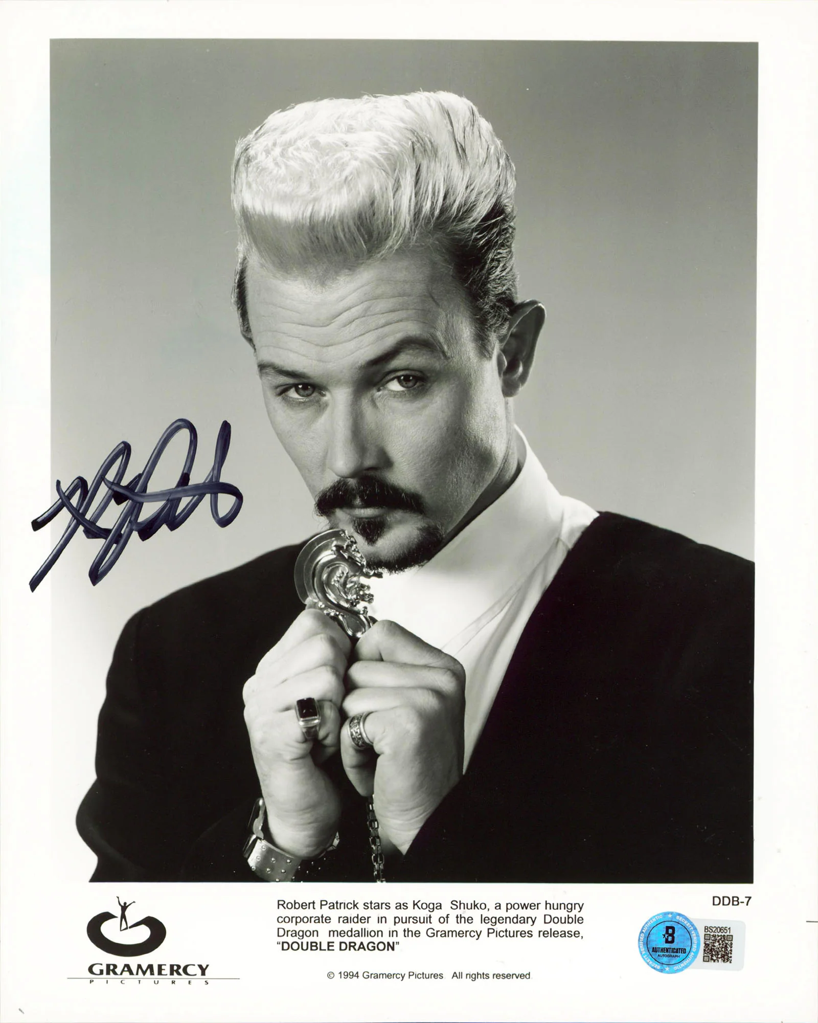 Robert Patrick Double Dragon Authentic Signed 8x10 Vertical Photo BAS #BS20651