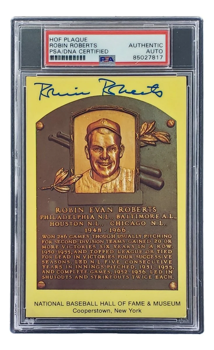 Robin Roberts Signed 4x6 Philadelhia Phillies HOF Plaque Card PSA/DNA 85027817