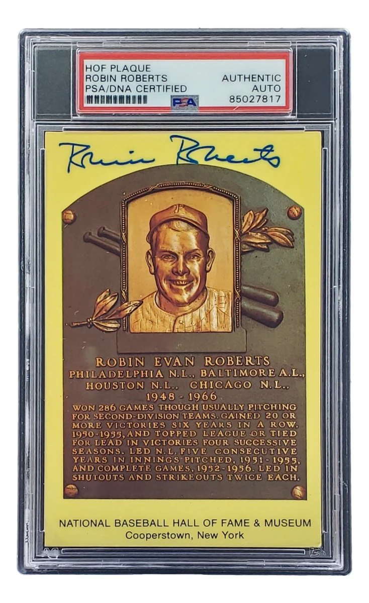 Robin Roberts Signed 4x6 Philadelhia Phillies HOF Plaque Card PSA/DNA 85027817 - Image 4