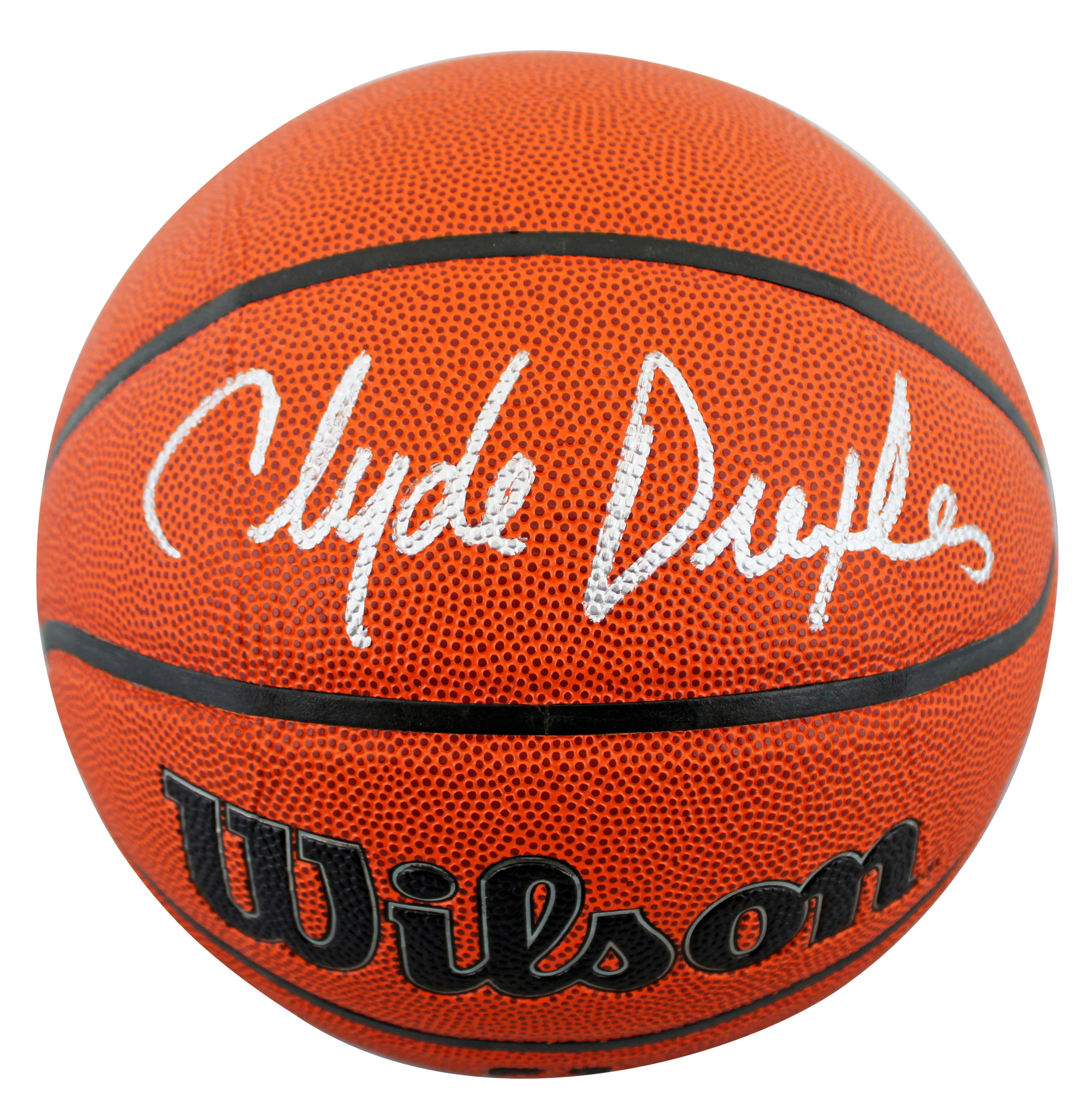 Rockets Clyde Drexler Authentic Signed Wilson Basketball BAS Witnessed - Image 2