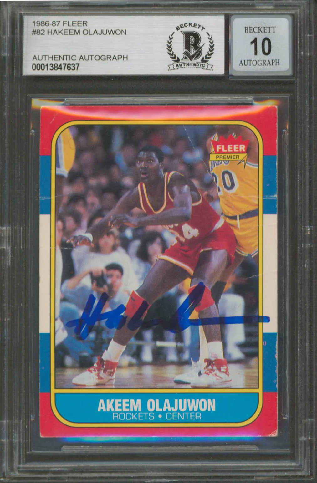 Rockets Hakeem Olajuwon Authentic Signed 1986 Fleer #82 Rookie Card BAS Slabbed - Image 2