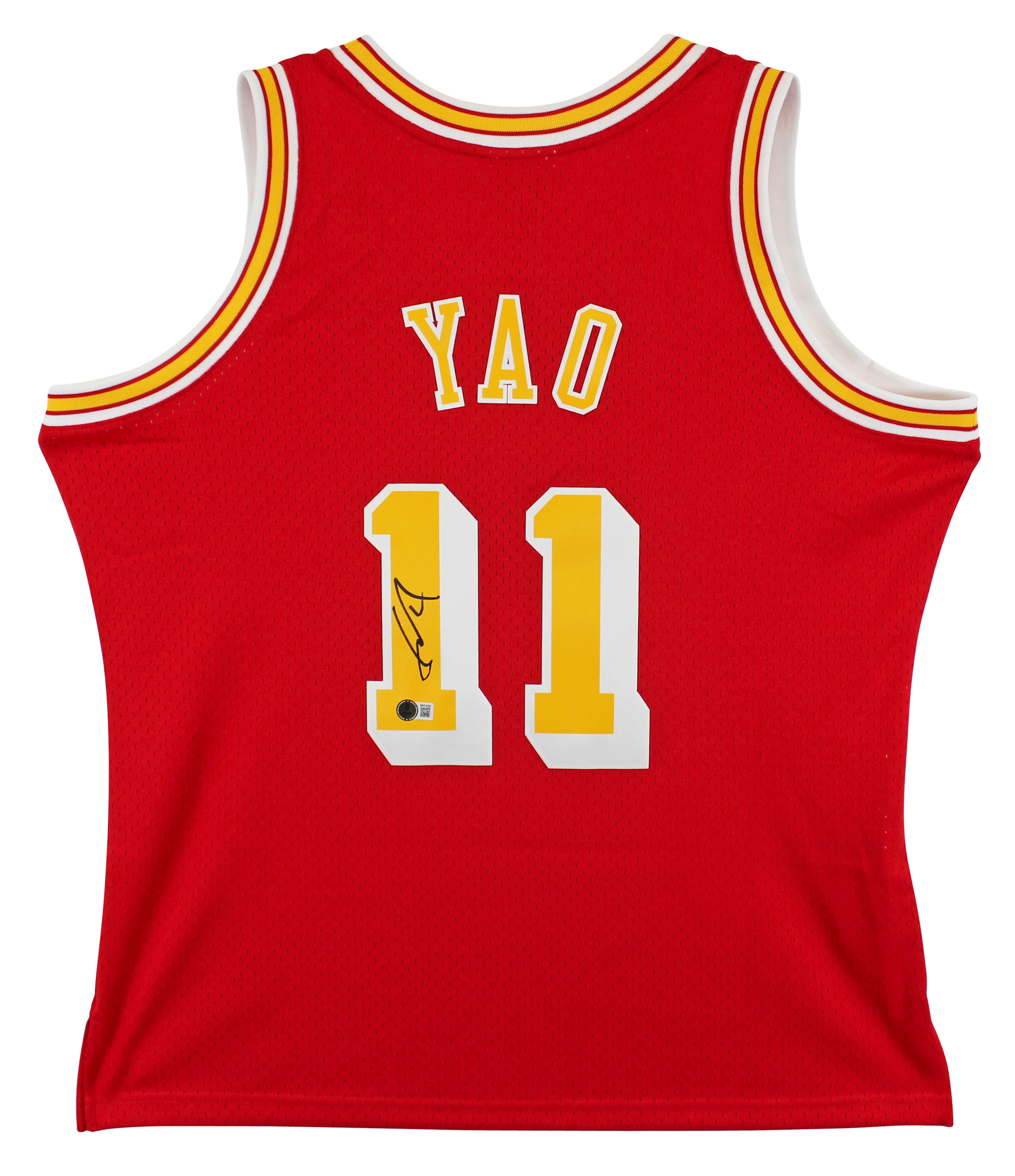 Rockets Yao Ming Signed Red M&N 2004-05 HWC Swingman Jersey BAS Witnessed - Image 2