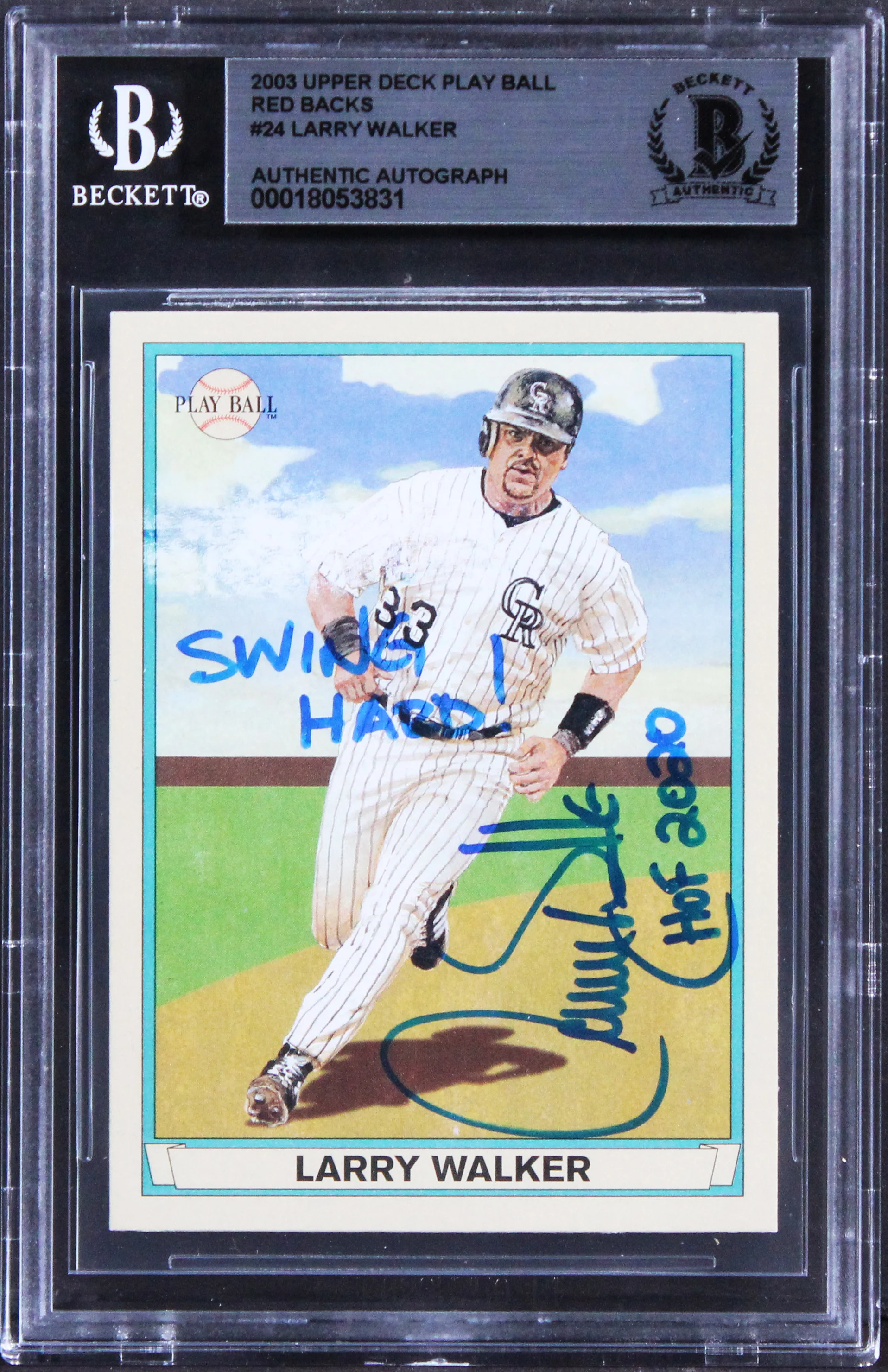 Rockies Larry Walker "w/ 2x Insc" Signed 2003 Upper Deck PB RB #24 Card BAS Slab - Image 2