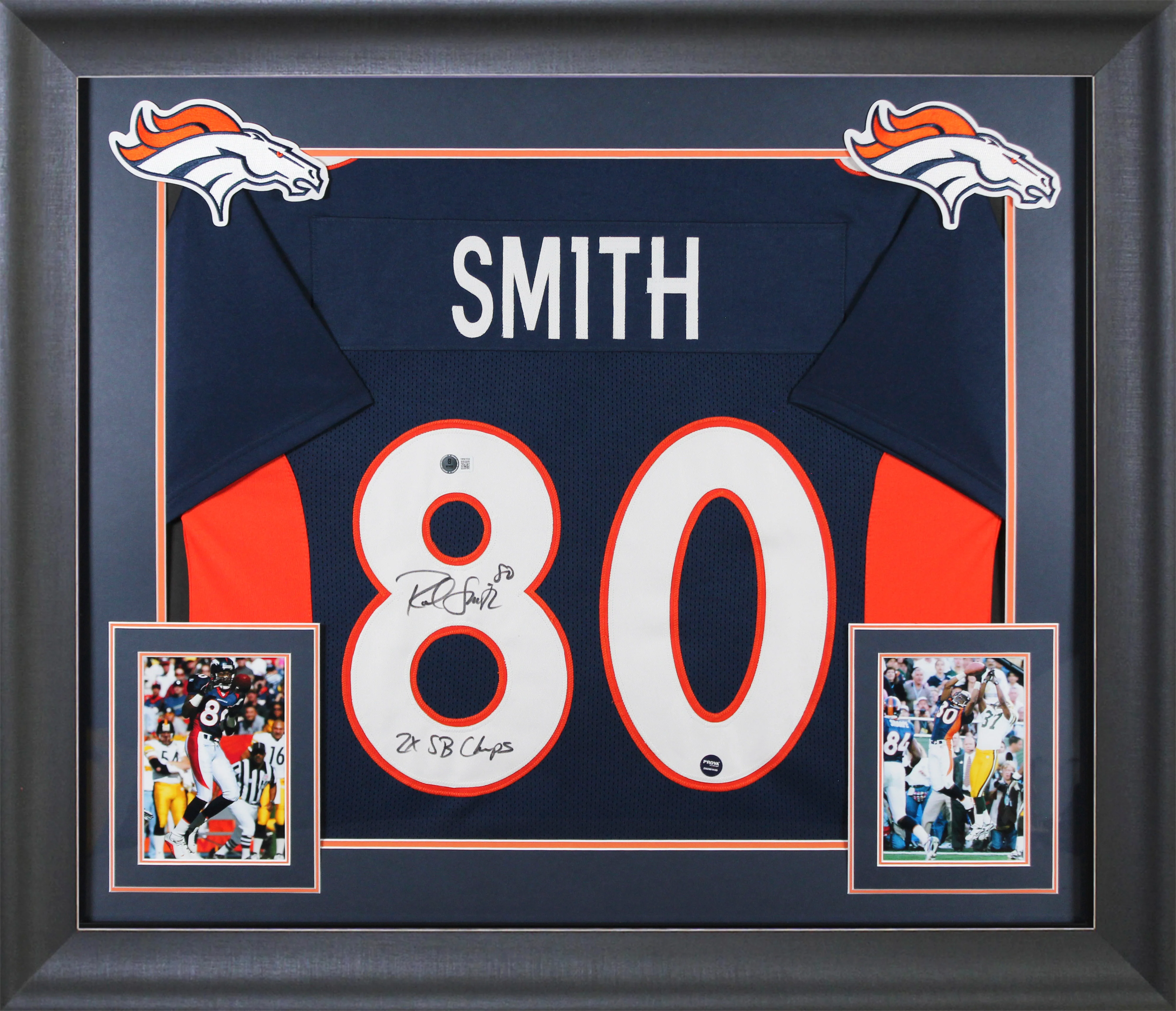 Rod Smith "2x SB Champs" Signed Navy Pro Style Framed Jersey BAS Witnessed - Image 2