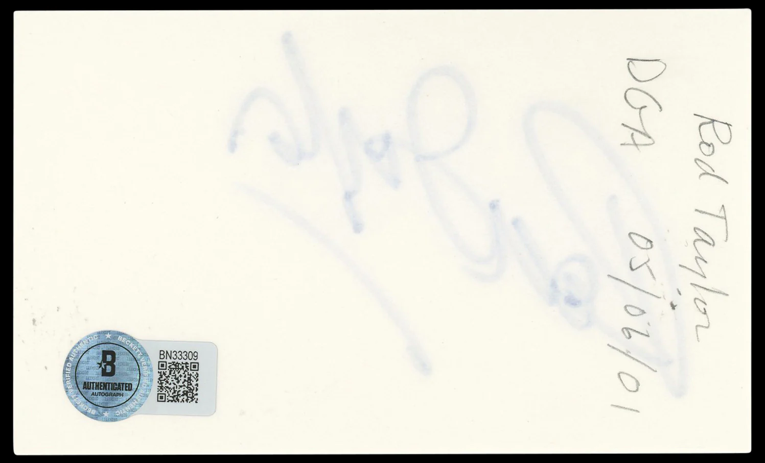 Rod Taylor Young Cassidy Authentic Signed 3x5 Index Card BAS #BN33309 - Image 3