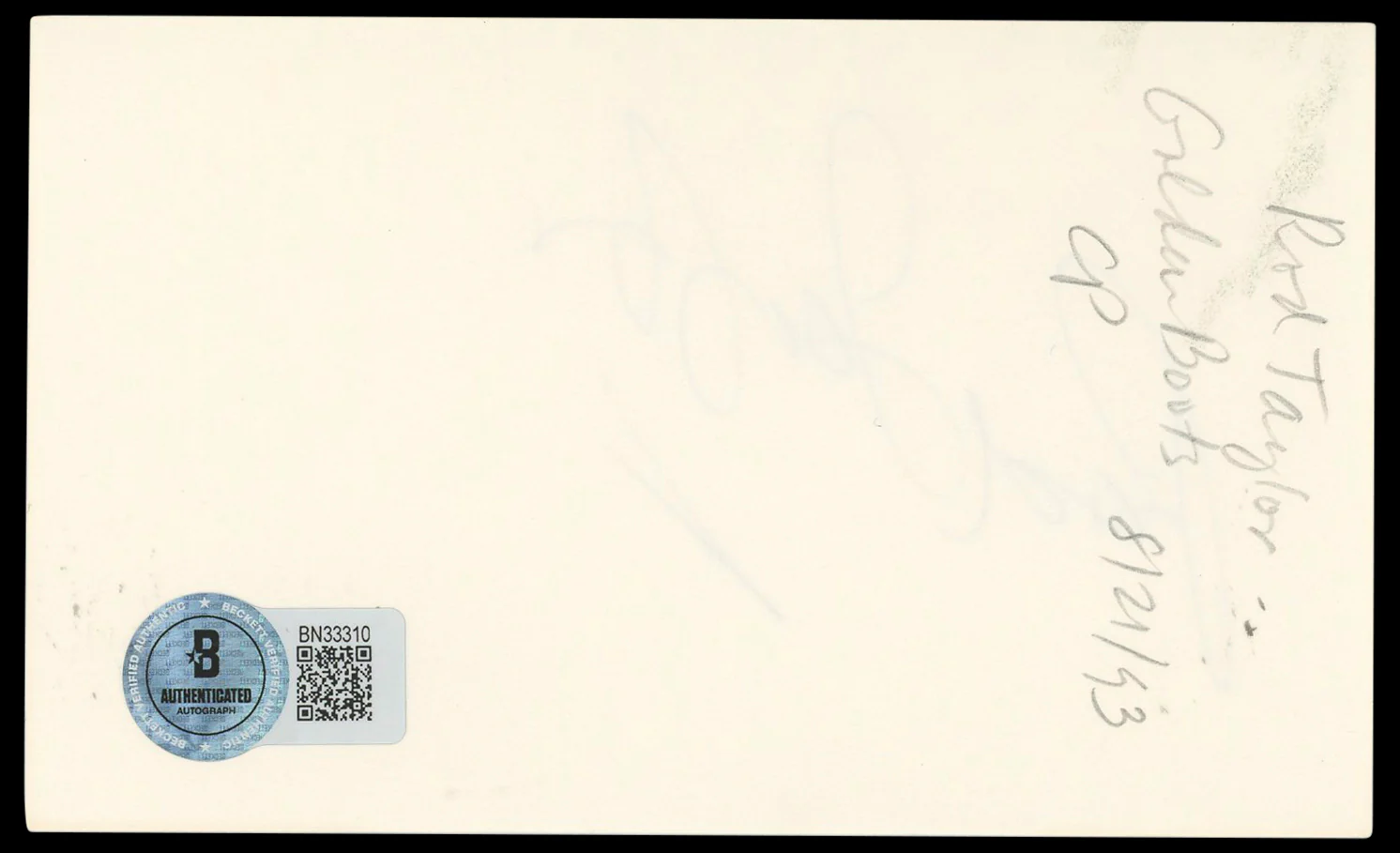 Rod Taylor Young Cassidy Authentic Signed 3x5 Index Card BAS #BN33310 - Image 3
