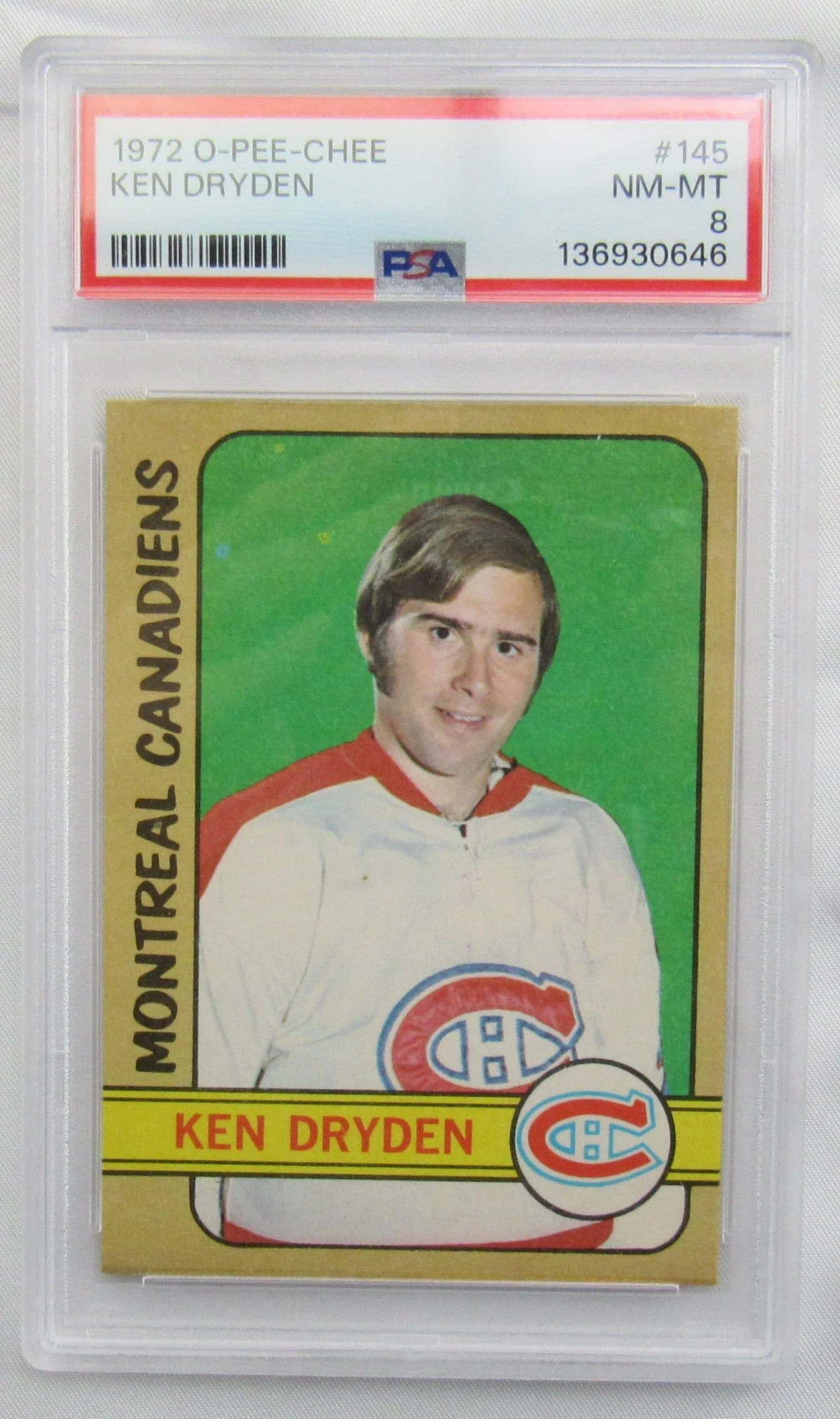 Ken Dryden 1972-73 O-Pee-Chee Card #145 PSA 8