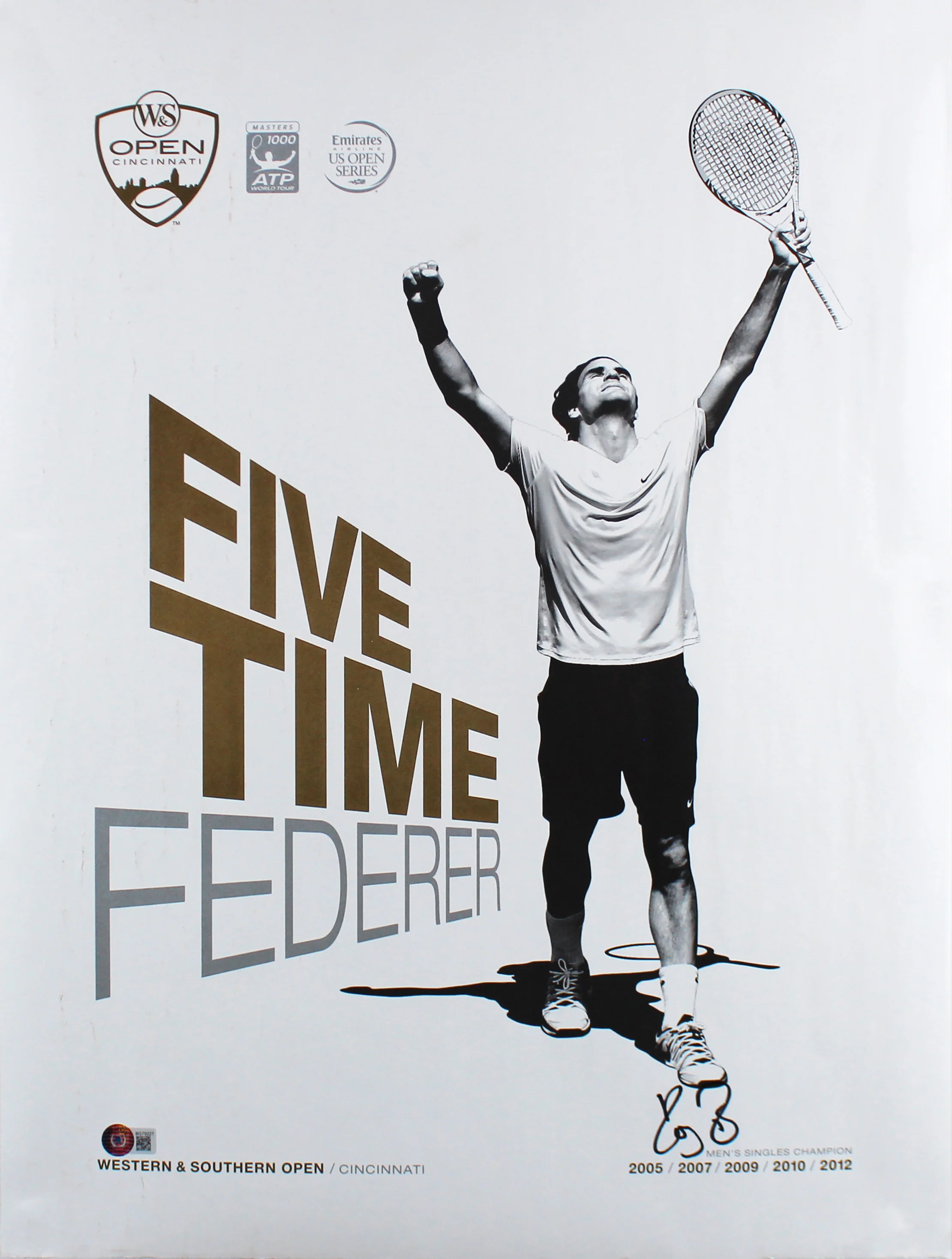 Roger Federer Authentic Signed 18x24 W&S Cincinnati Open Poster BAS #BG79227 - Image 2