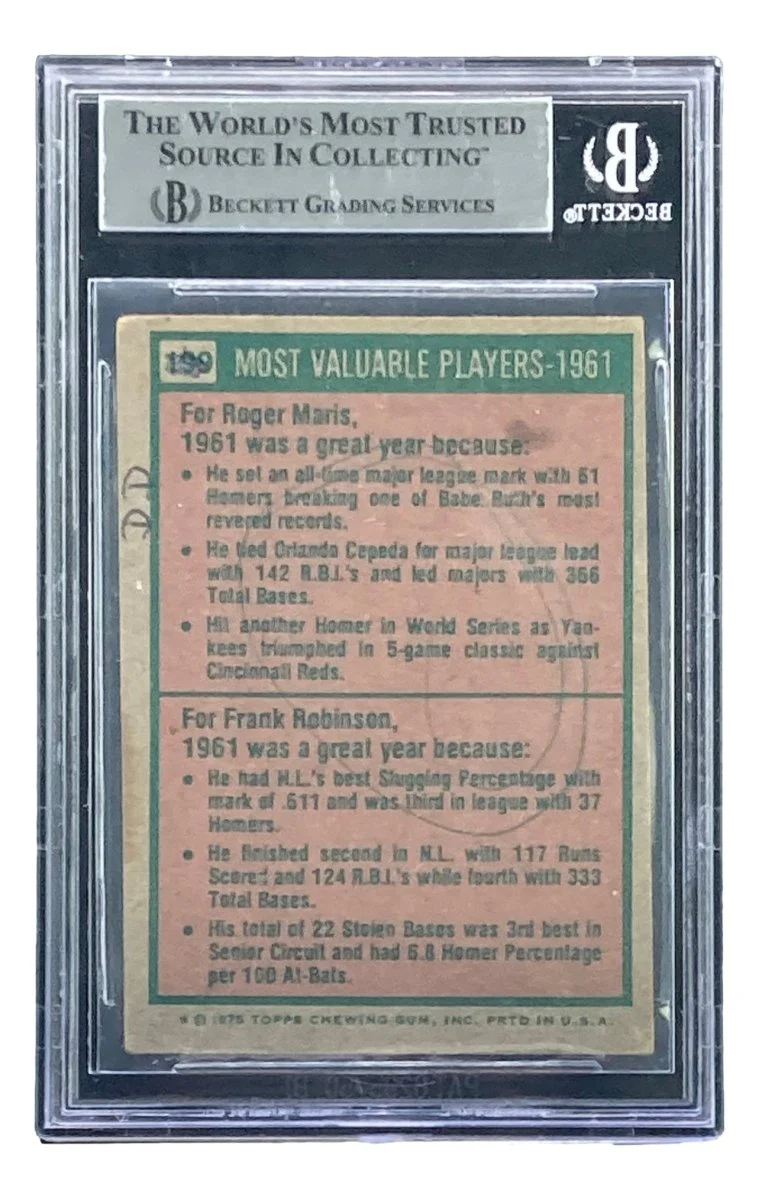 Roger Maris Signed 1975 Topps #199 New York Yankees Trading Card BAS - Image 2