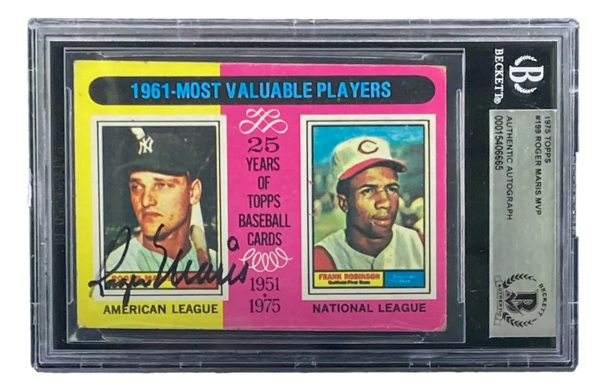 Roger Maris Signed 1975 Topps #199 New York Yankees Trading Card BAS - Image 3
