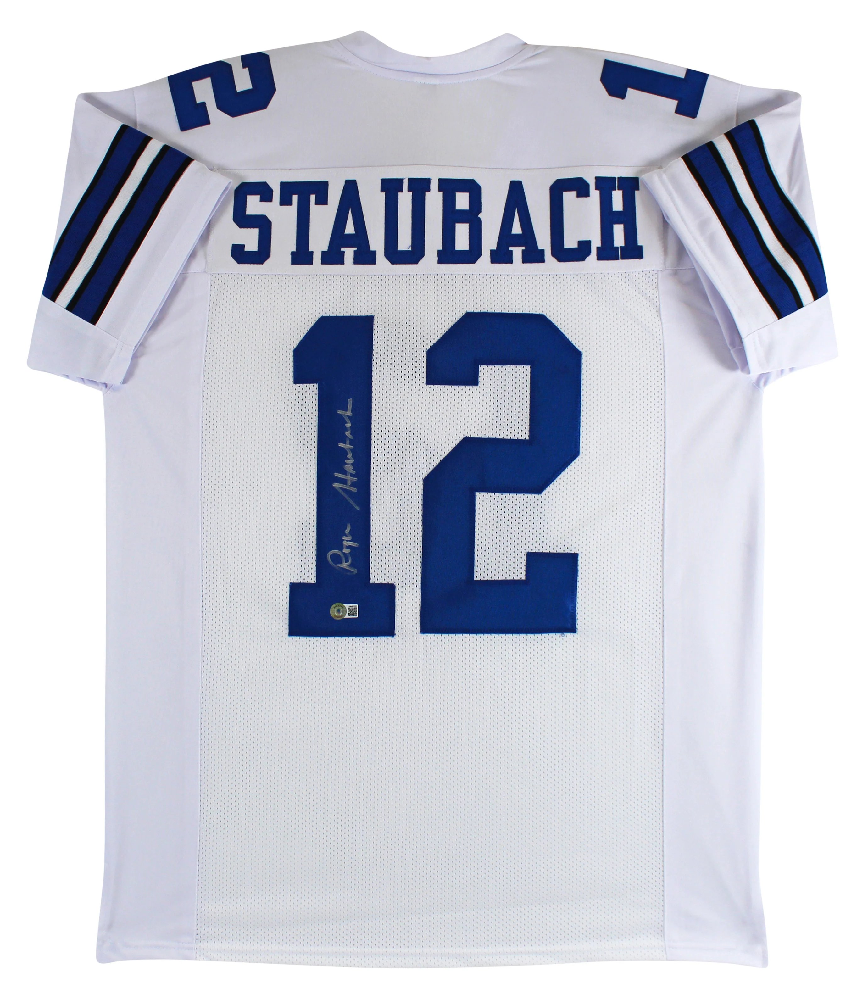 Roger Staubach Authentic Signed White Pro Style Jersey Autographed BAS Witnessed - Image 2