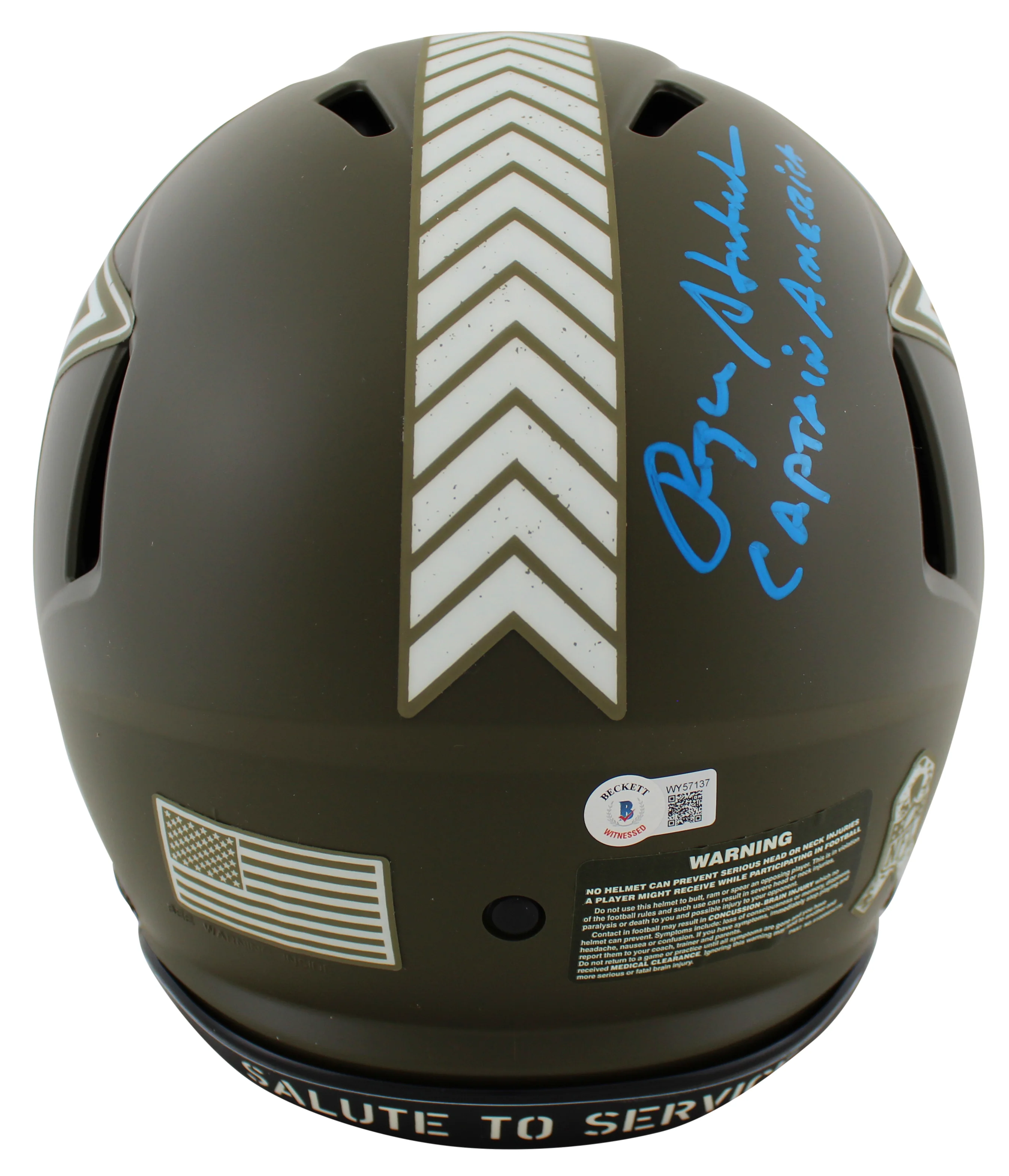 Roger Staubach "CA" Signed Salute To Service F/S Speed Proline Helmet BAS Wit - Image 4