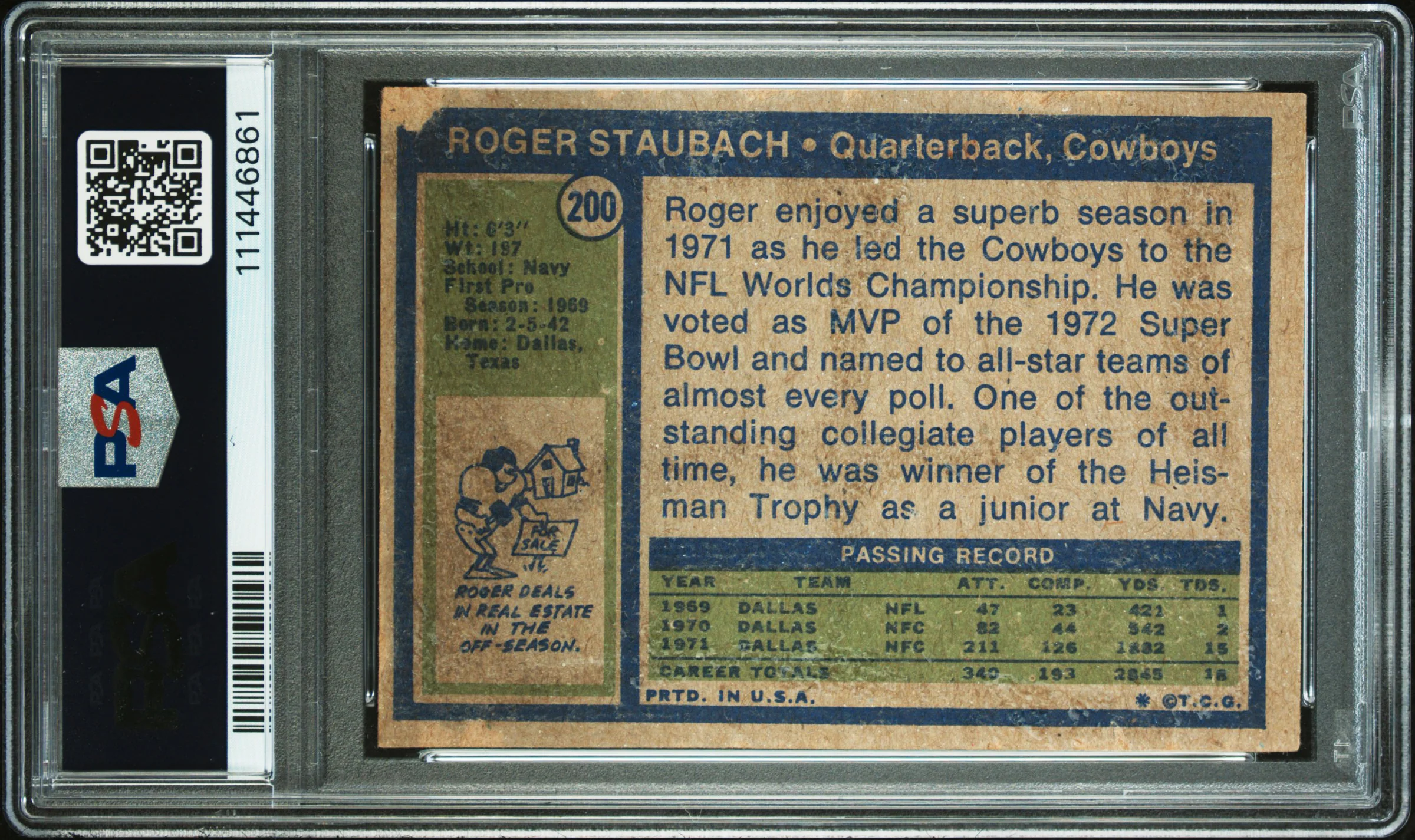 Roger Staubach "HOF 85" Signed 1972 Topps #200 Rookie Card Auto 10 PSA Slabbed 1 - Image 3