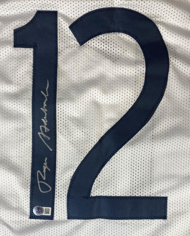 Roger Staubach Navy Signed White Football Jersey BAS - Image 2