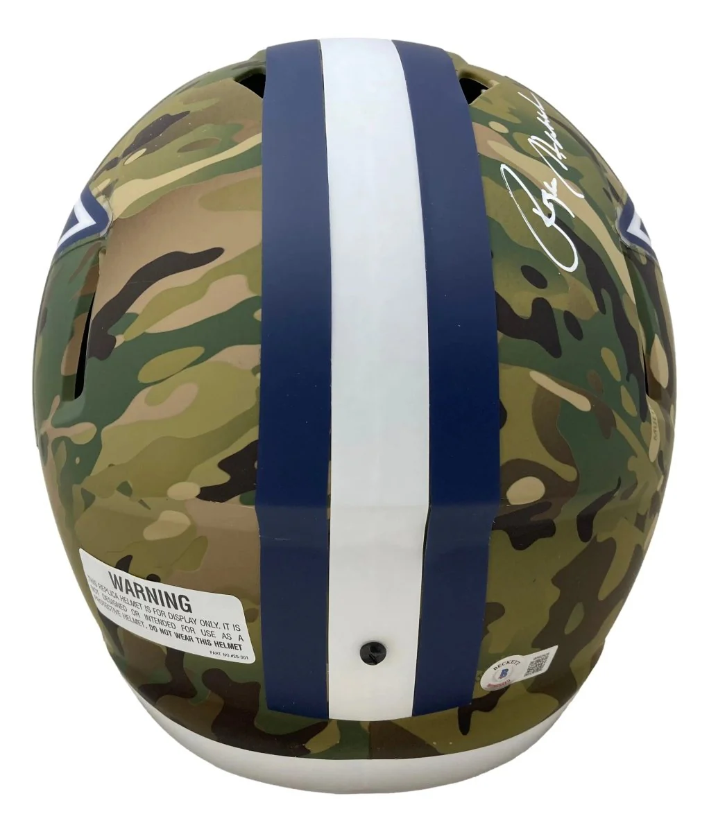 Roger Staubach Signed Dallas Cowboys Full Size Camo Replica Speed Helmet BAS - Image 2