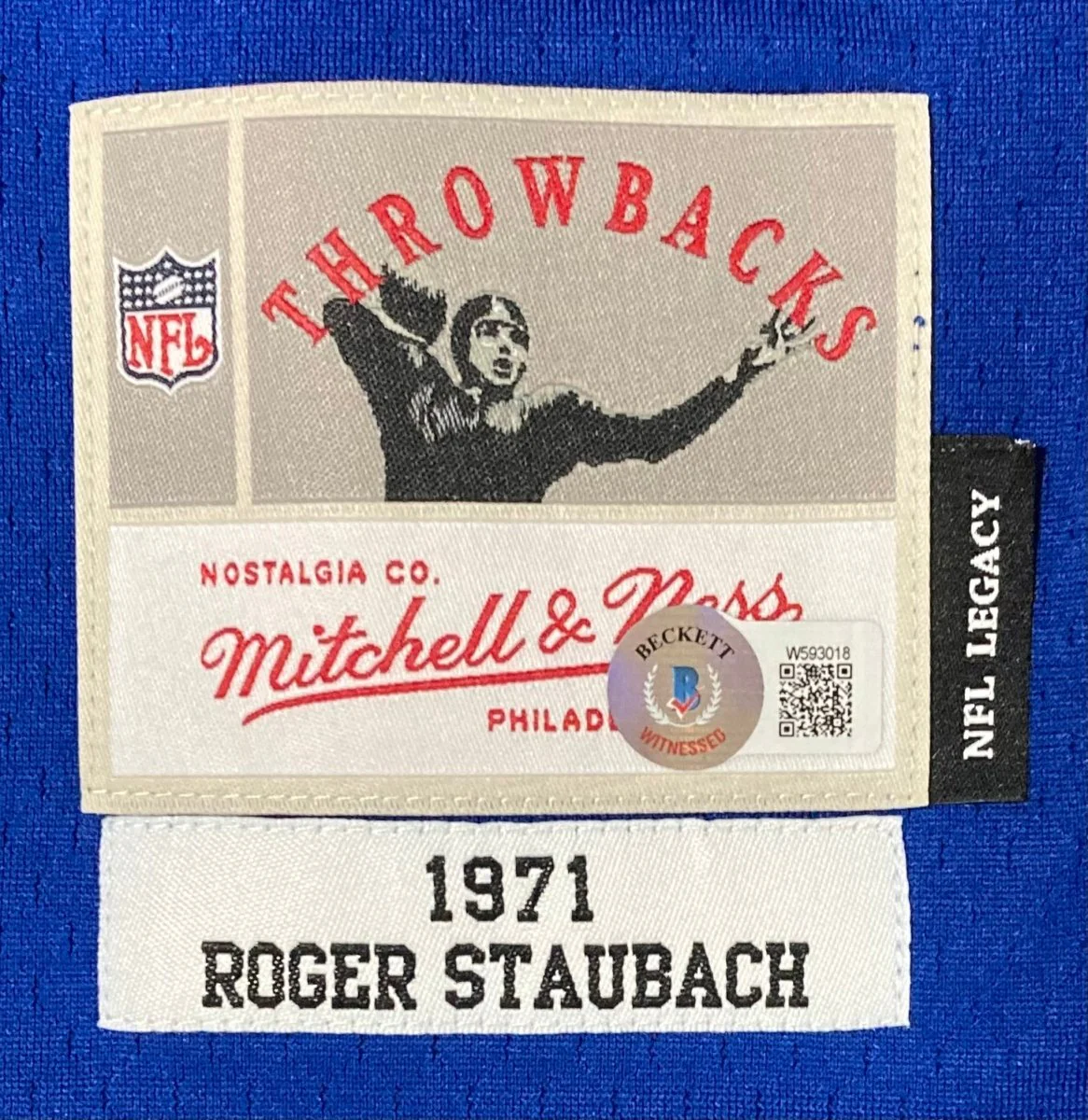 Roger Staubach Signed Dallas Cowboys Mitchell & Ness NFL Legacy M Jersey BAS ITP - Image 4