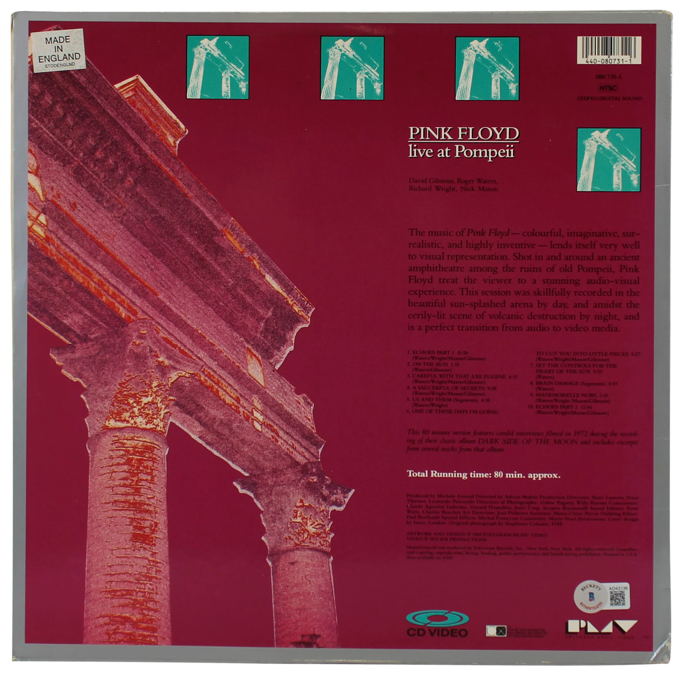 Roger Waters Pink Floyd Signed Live At Pompeii Laserdisc Cover BAS #AD43136 - Image 5