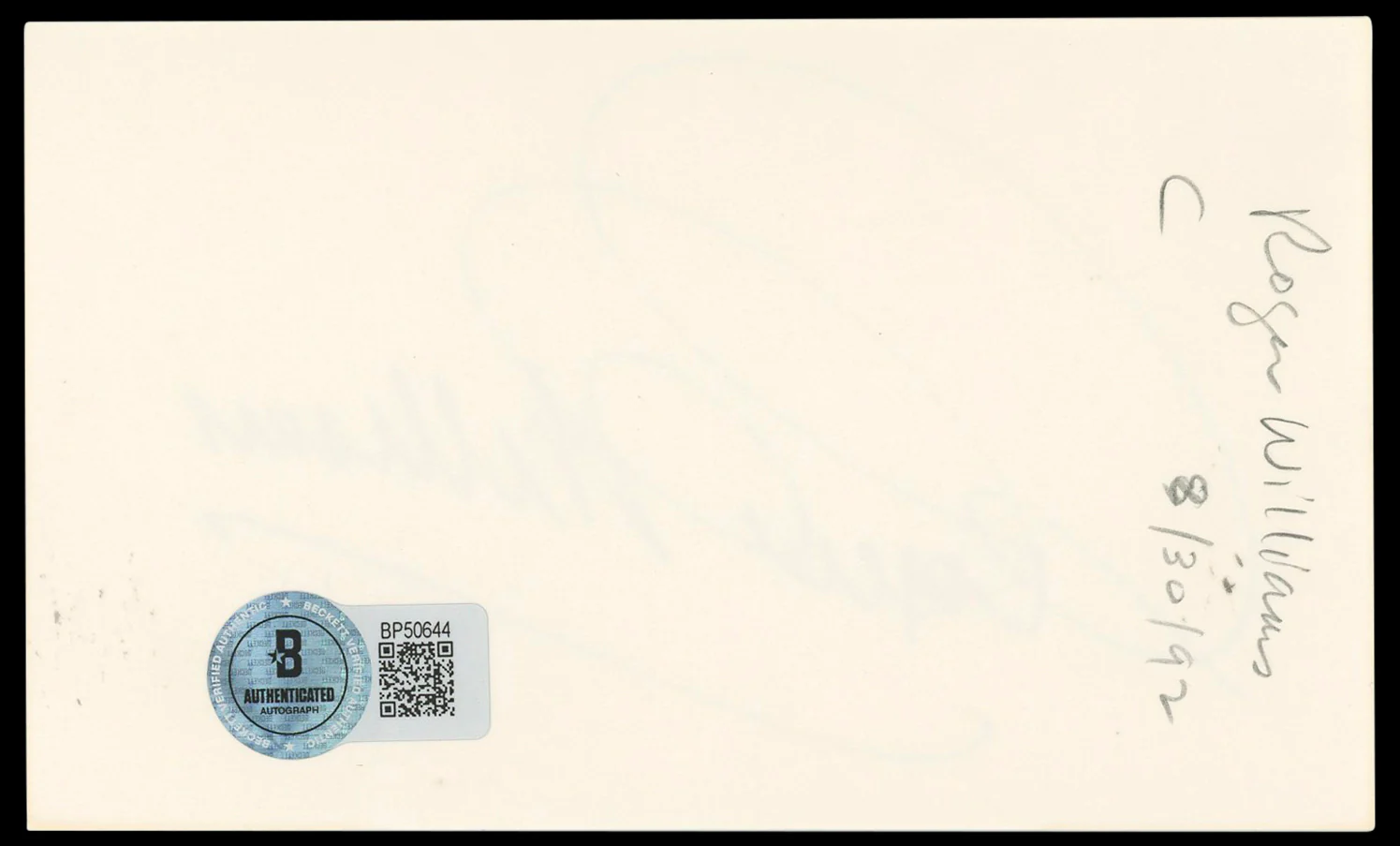 Roger Williams Pianist Authentic Signed 3x5 Index Card Autographed BAS #BP50644 - Image 3