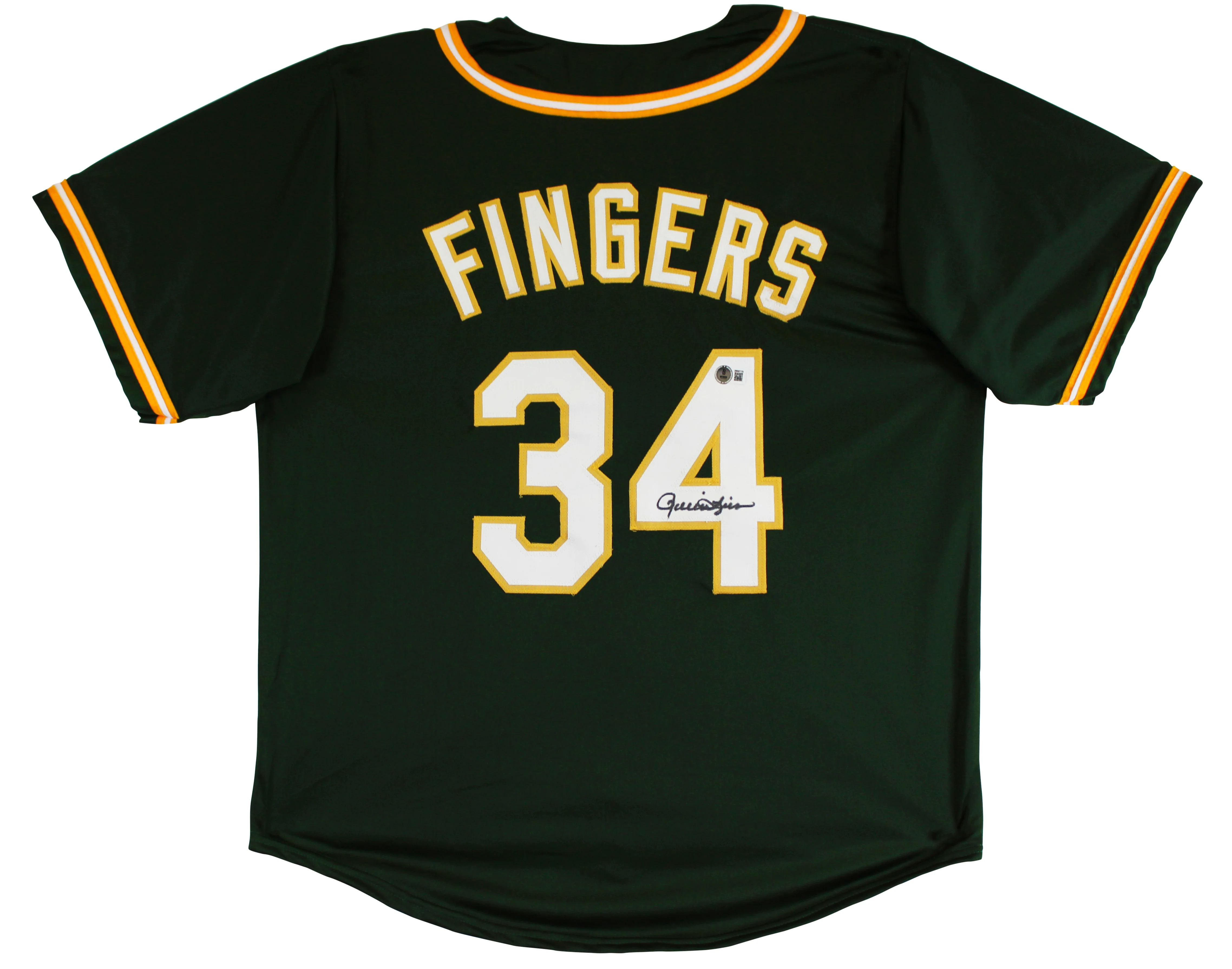 Rollie Fingers Authentic Signed Green Pro Style Jersey Autographed BAS Witnessed - Image 2