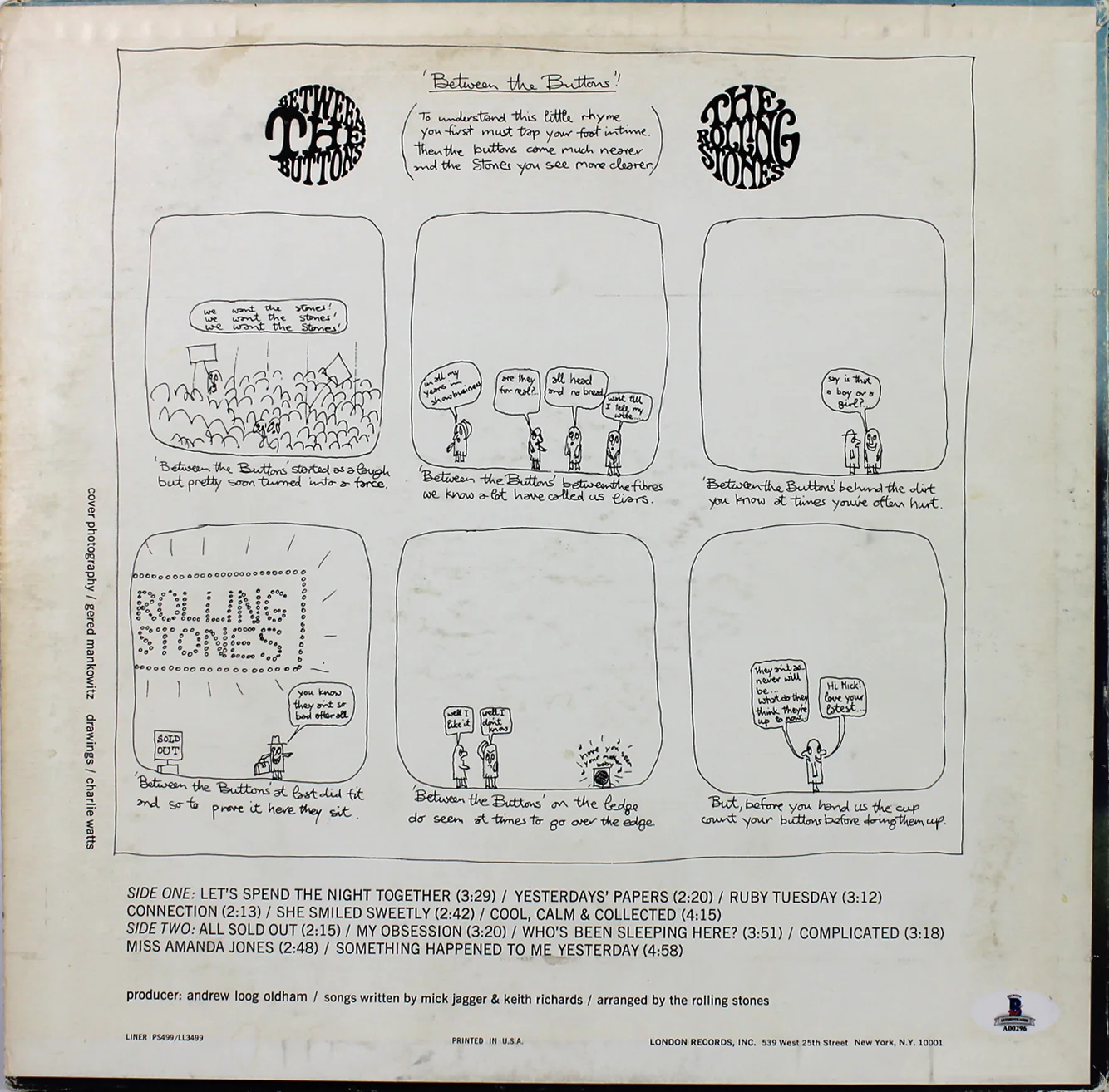 Rolling Stones Keith Richards & Charlie Watts Signed Album Cover W/ Vinyl BAS - Image 4