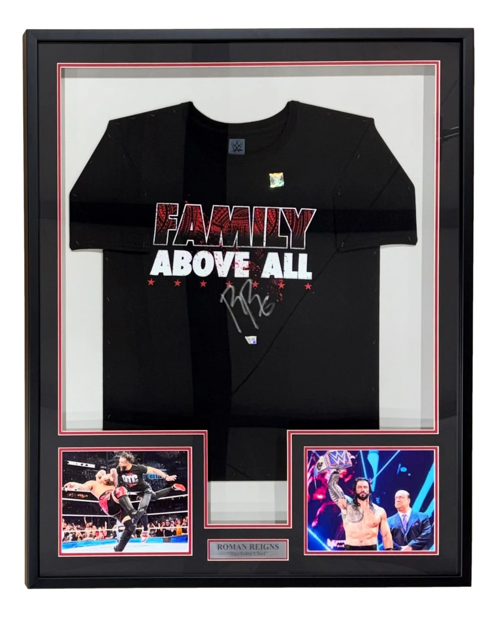 Roman Reigns Signed Framed WWE Family Above All T-Shirt Fanatics