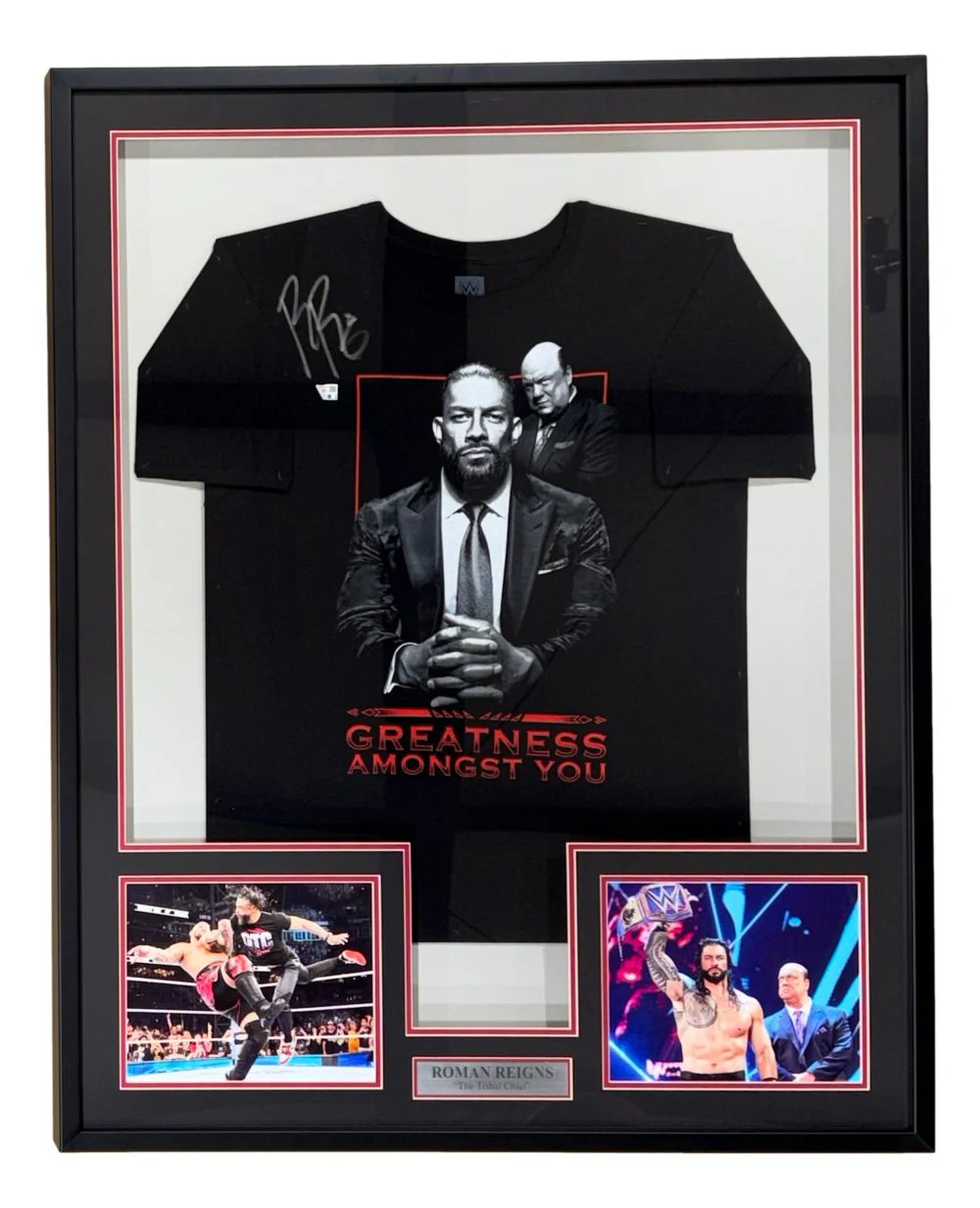 Roman Reigns Signed Framed WWE Greatness Amongst You T-Shirt Fanatics