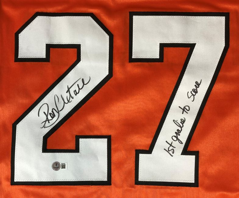 Ron Hextall Philadelphia Signed Orange Hockey Jersey 1st Goalie To Score BAS - Image 2