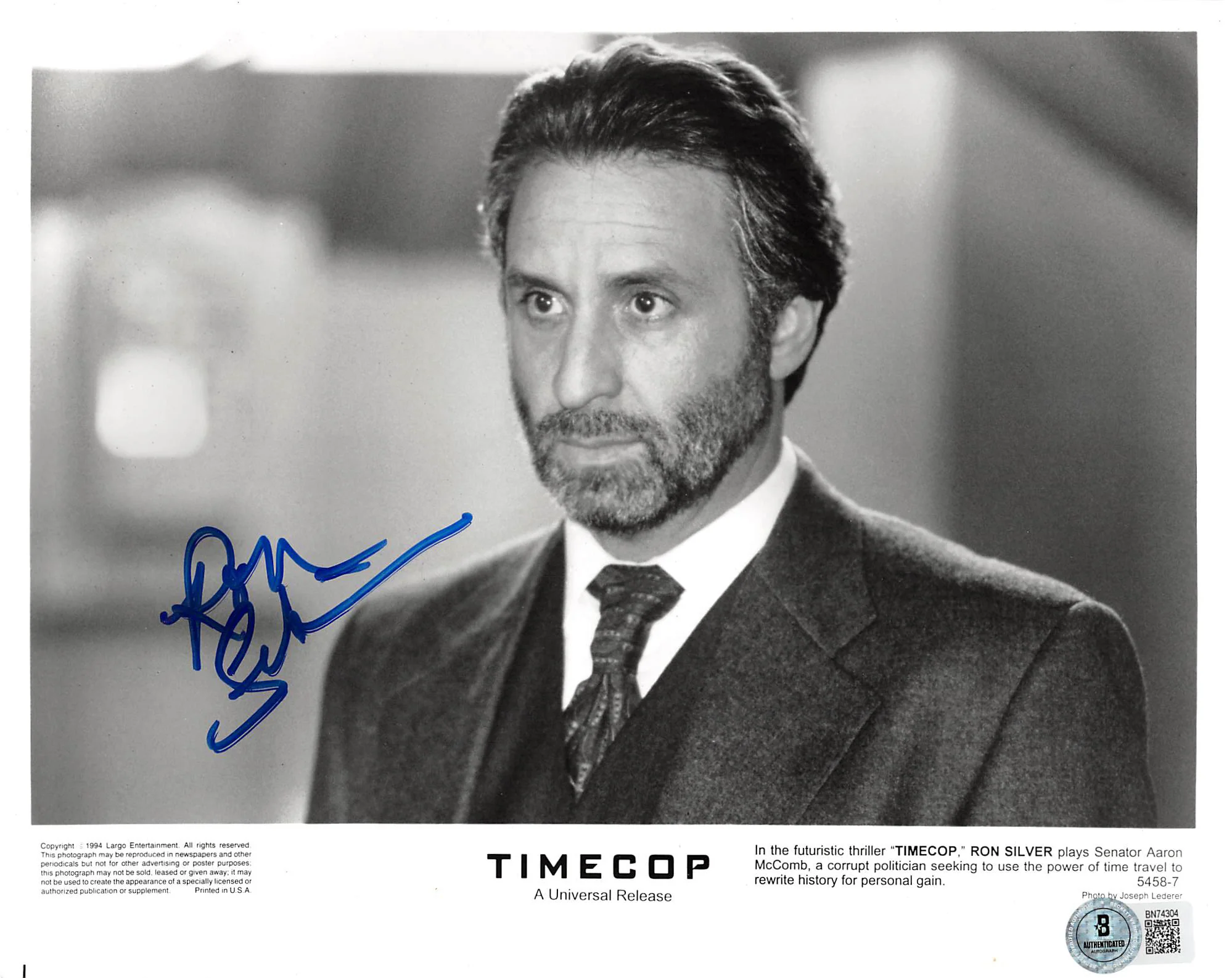 Ron Silver Timecop Authentic Signed 8x10 Photo Autographed BAS #BN74304 - Image 2