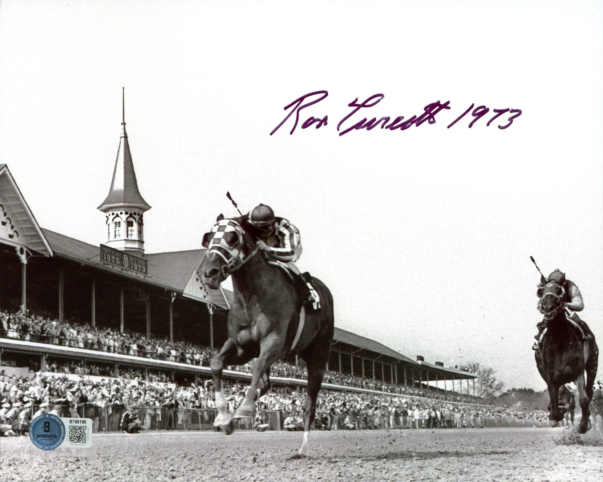 Ron Turcotte "1973" Signed 8x10 Secretariat Belmont Stakes B&W Photo BAS 1 - Image 2