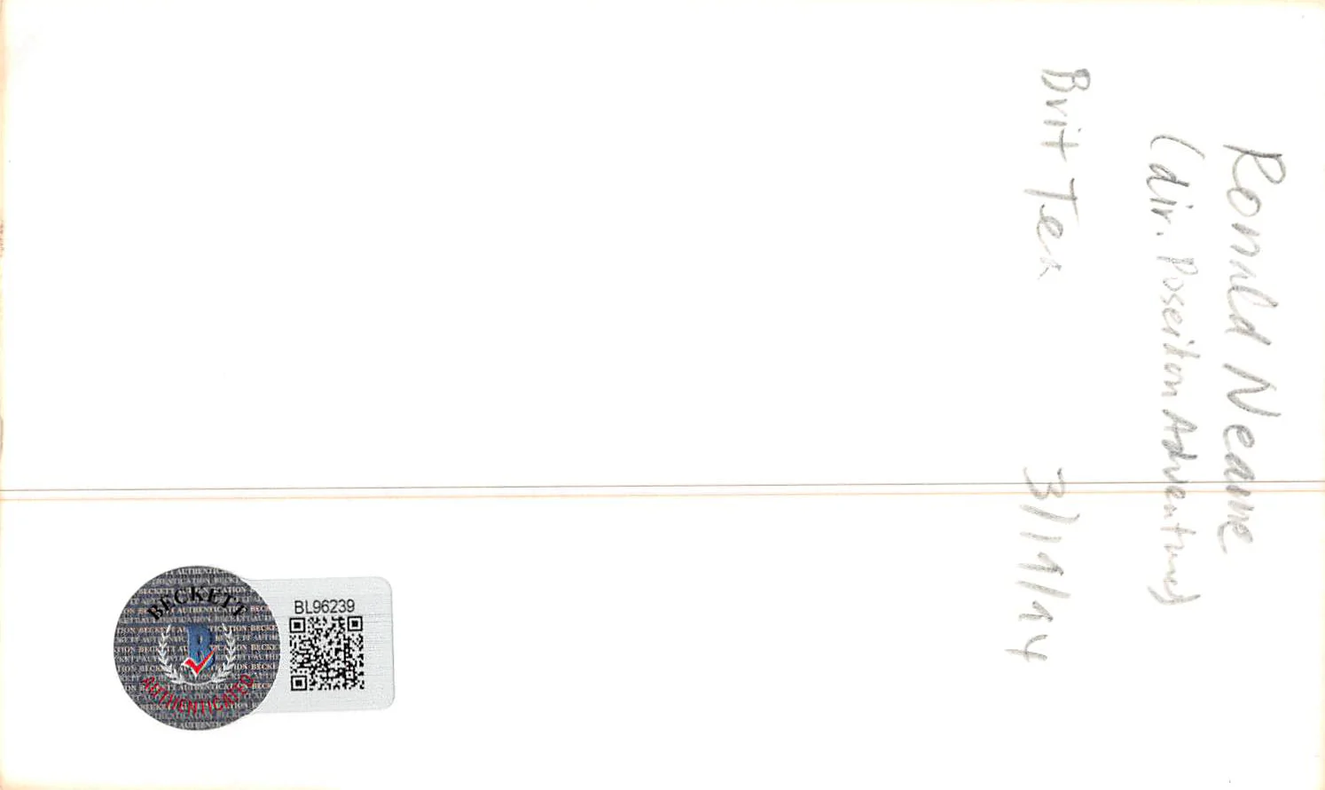 Ronald Neame The Poseidon Adventure "1994" Signed 3x5 Index Card BAS #BL96239 - Image 3